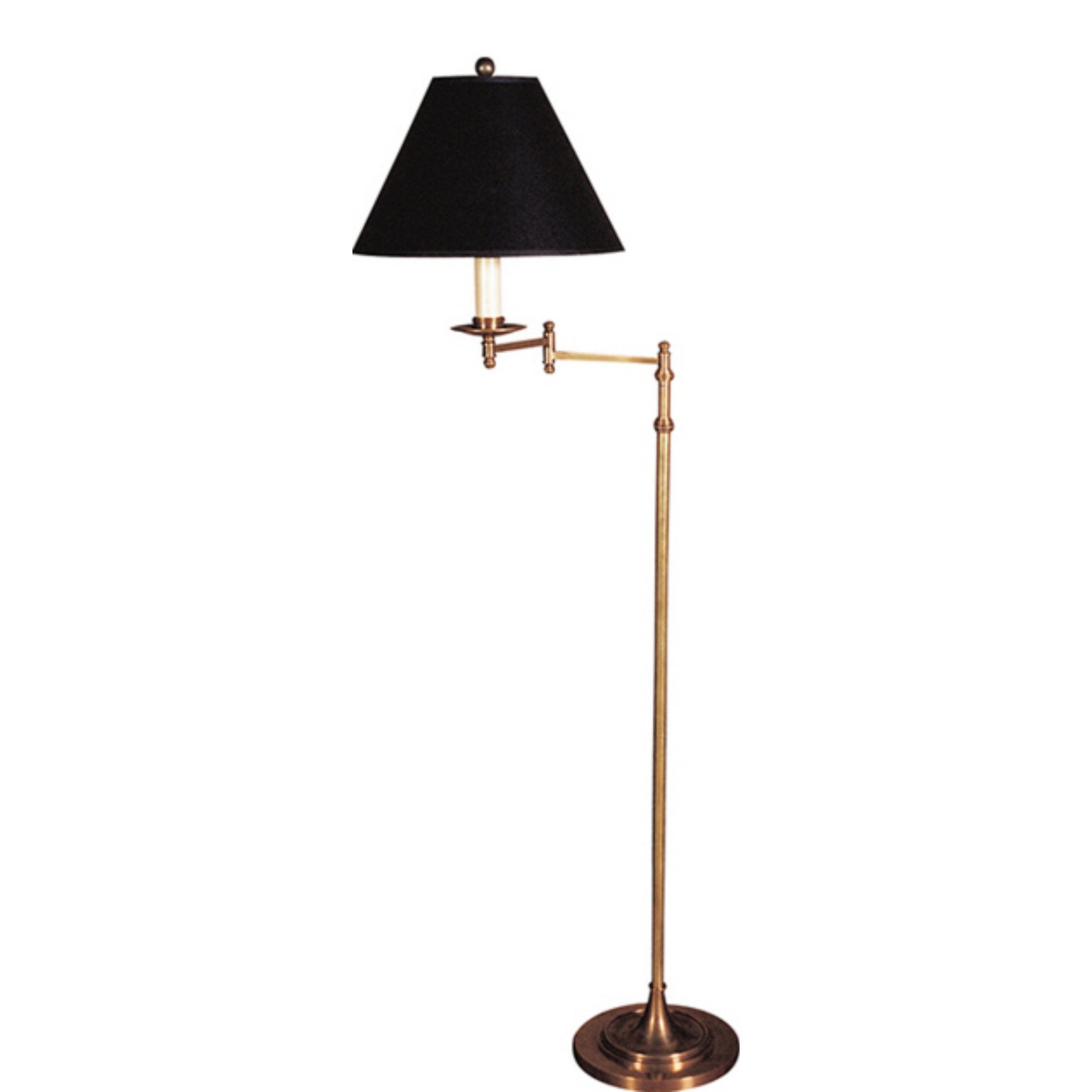 Chapman & Myers Dorchester Swing Arm Floor Lamp in Antique-Burnished Brass with Black Shade H51" - 64"