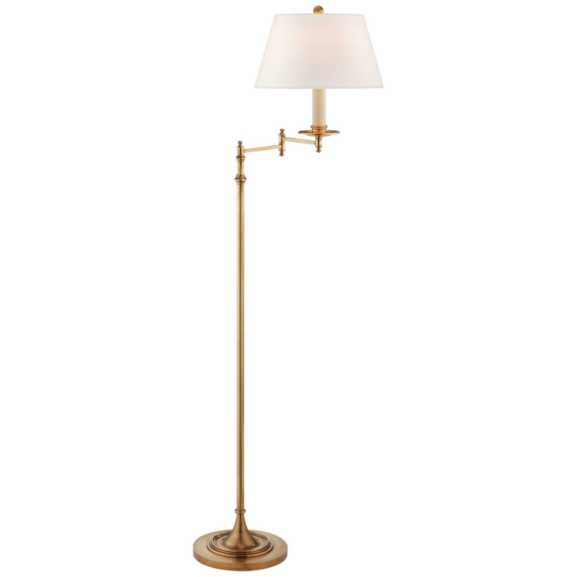 Chapman & Myers Dorchester Swing Arm Floor Lamp in Antique-Burnished Brass with Linen Shade W12" x H51" - 64"
