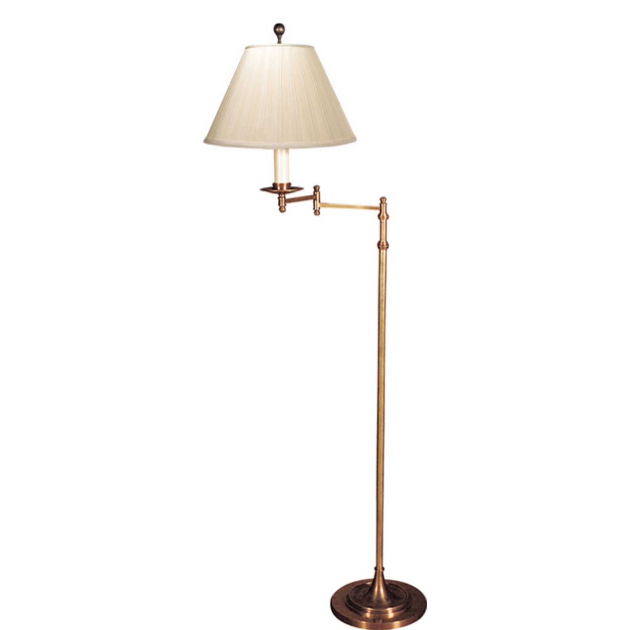 Chapman & Myers Dorchester Swing Arm Floor Lamp in Antique-Burnished Brass with Silk Shade H51" - 64"