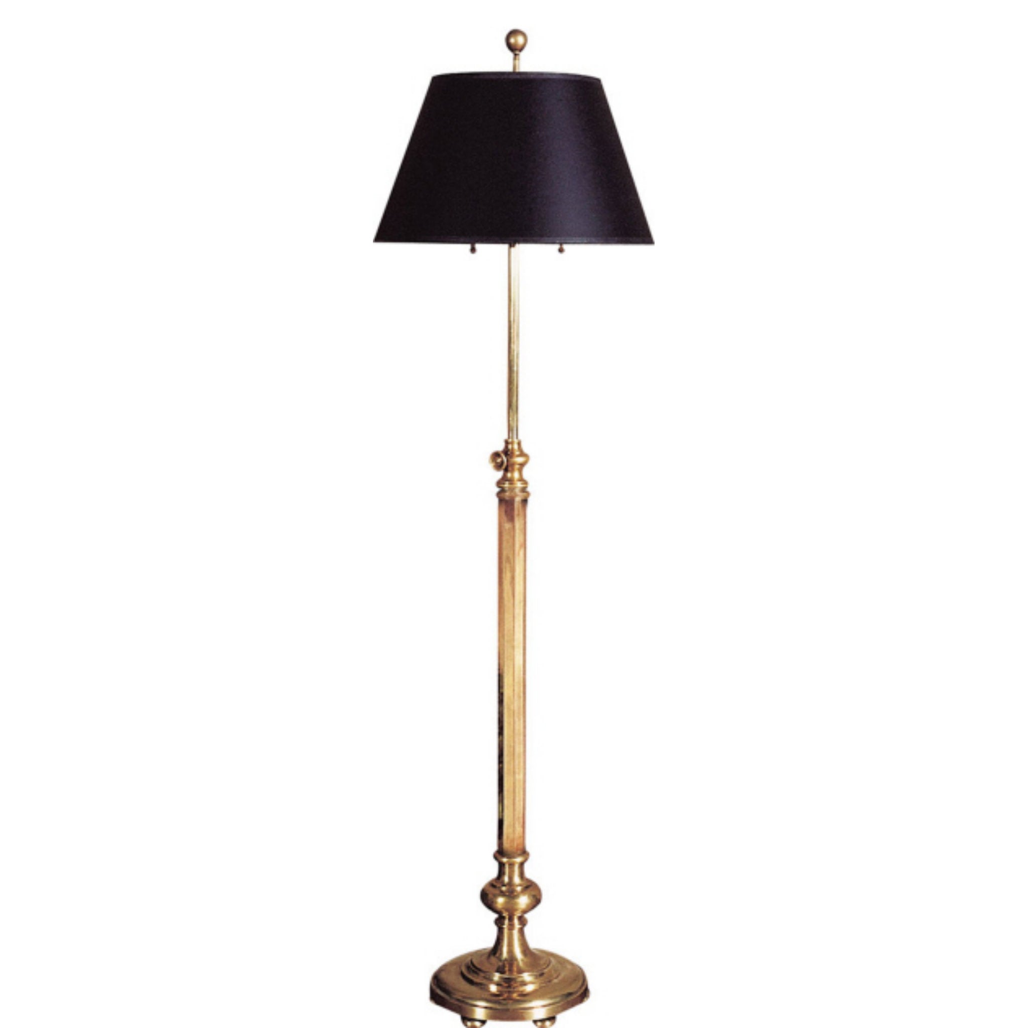 Chapman & Myers Overseas Adjustable Club Floor Lamp in Antique-Burnished Brass with Black Shade W15" x H47" - 64.5"
