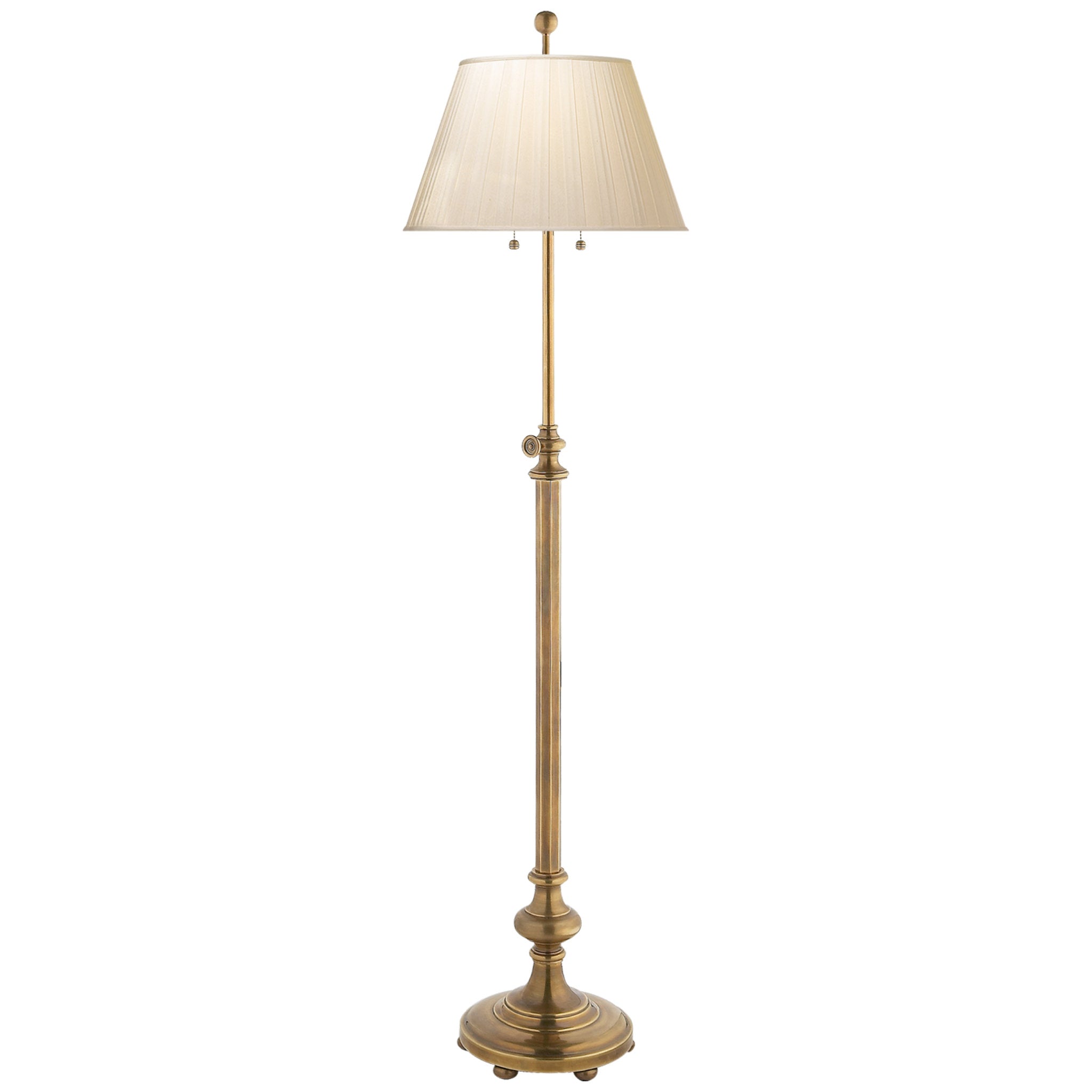 Chapman & Myers Overseas Adjustable Club Floor Lamp in Antique-Burnished Brass with Silk Pleated Shade W15" x H47" - 64.5"