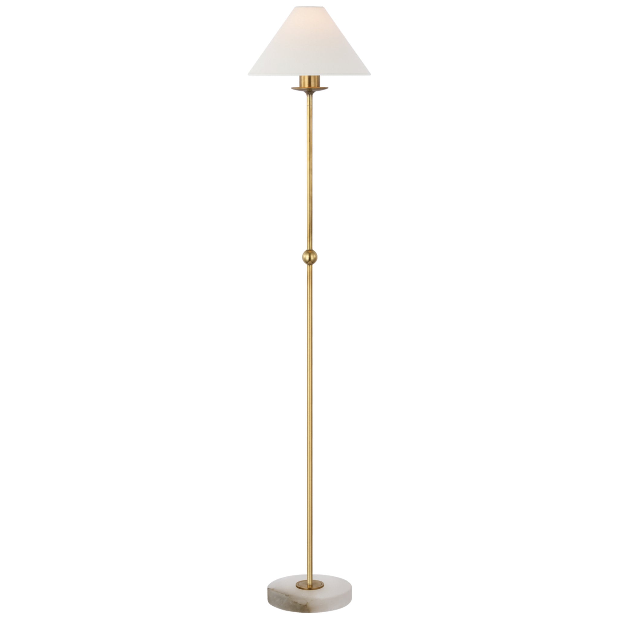 Chapman & Myers Caspian Medium Floor Lamp in Antique-Burnished Brass and Alabaster with Linen Shade W10.5" x H51.75"