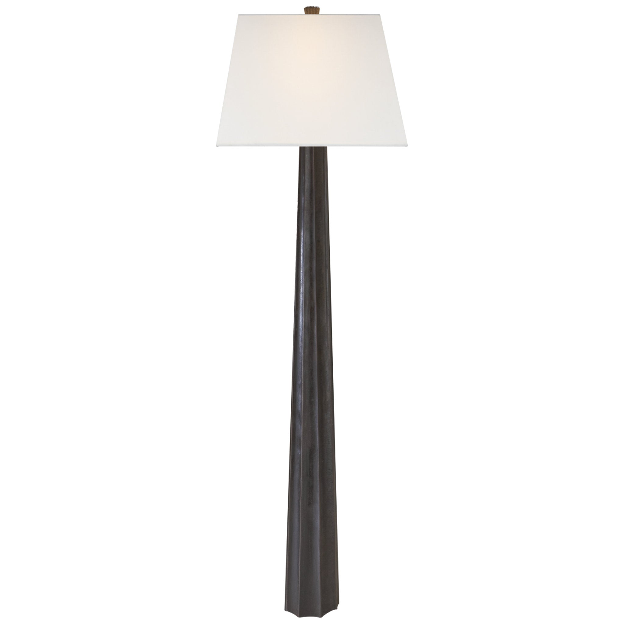 Chapman & Myers Fluted Spire Floor Lamp in Aged Iron with Linen Shade W19" x H60.5"