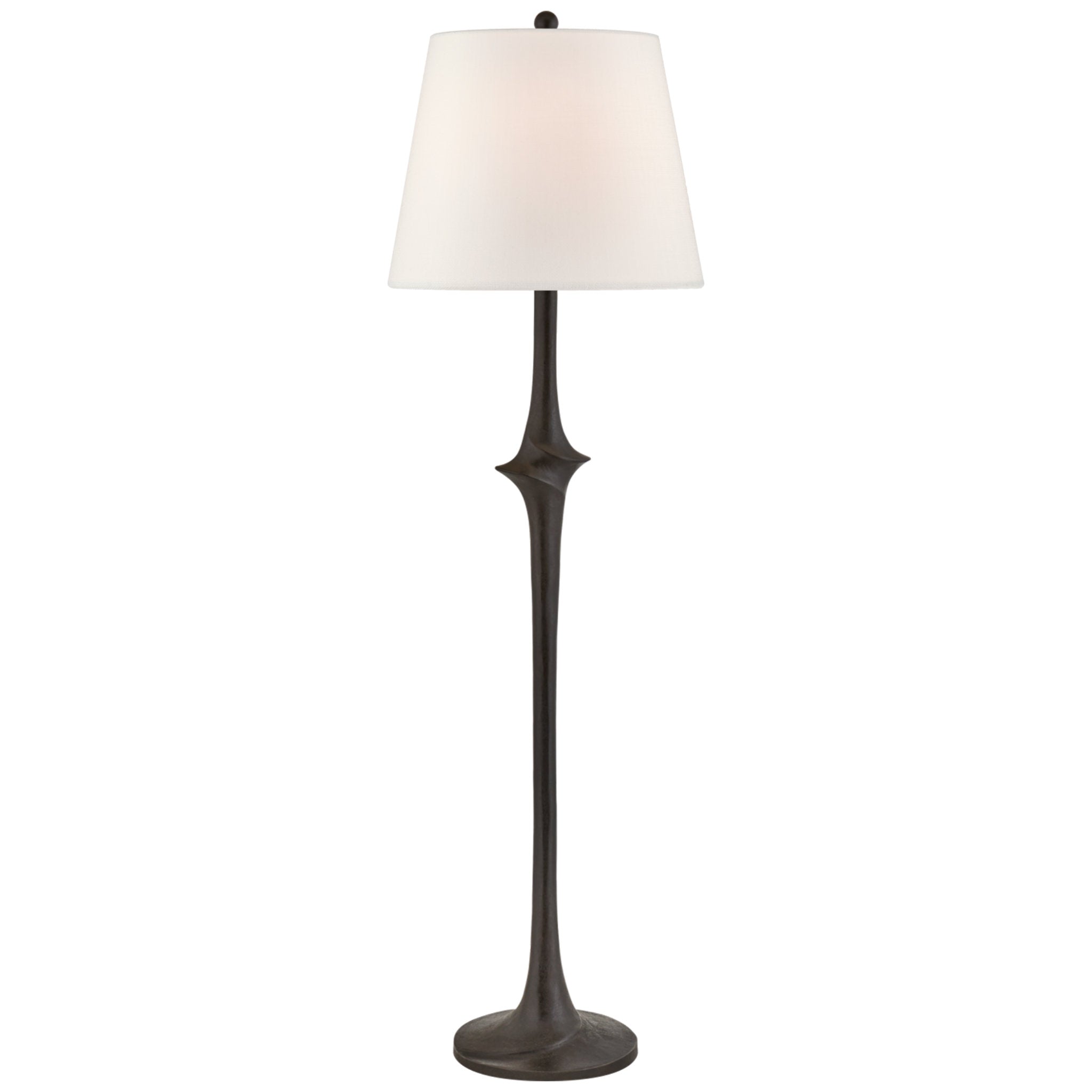 Chapman & Myers Bates Large Sculpted Floor Lamp in Aged Iron with Linen Shade W19" x H64"