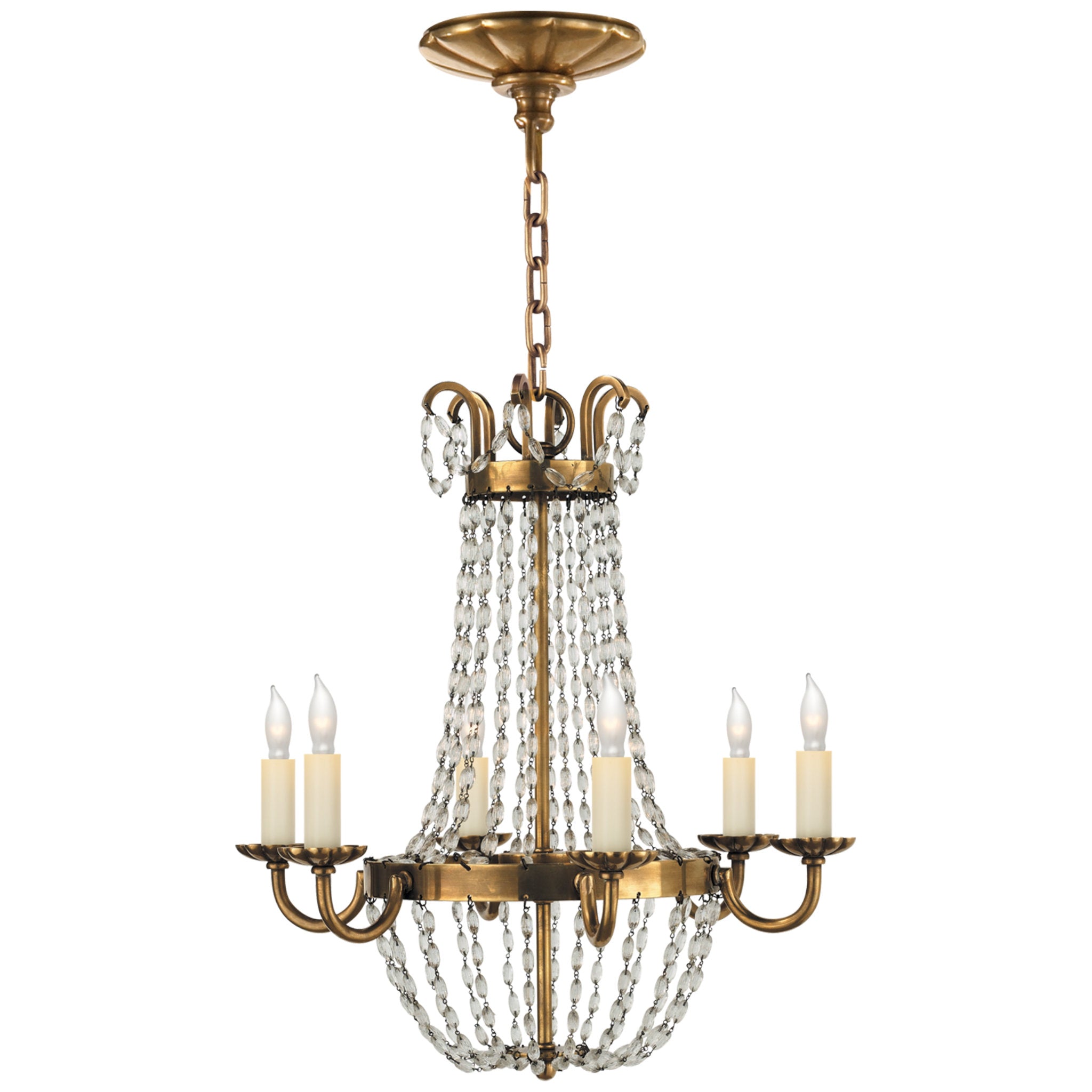 Chapman & Myers Petite Paris Flea Market Chandelier in Antique-Burnished Brass and Seeded Glass Ceiling Light W16.75" x H17.75"