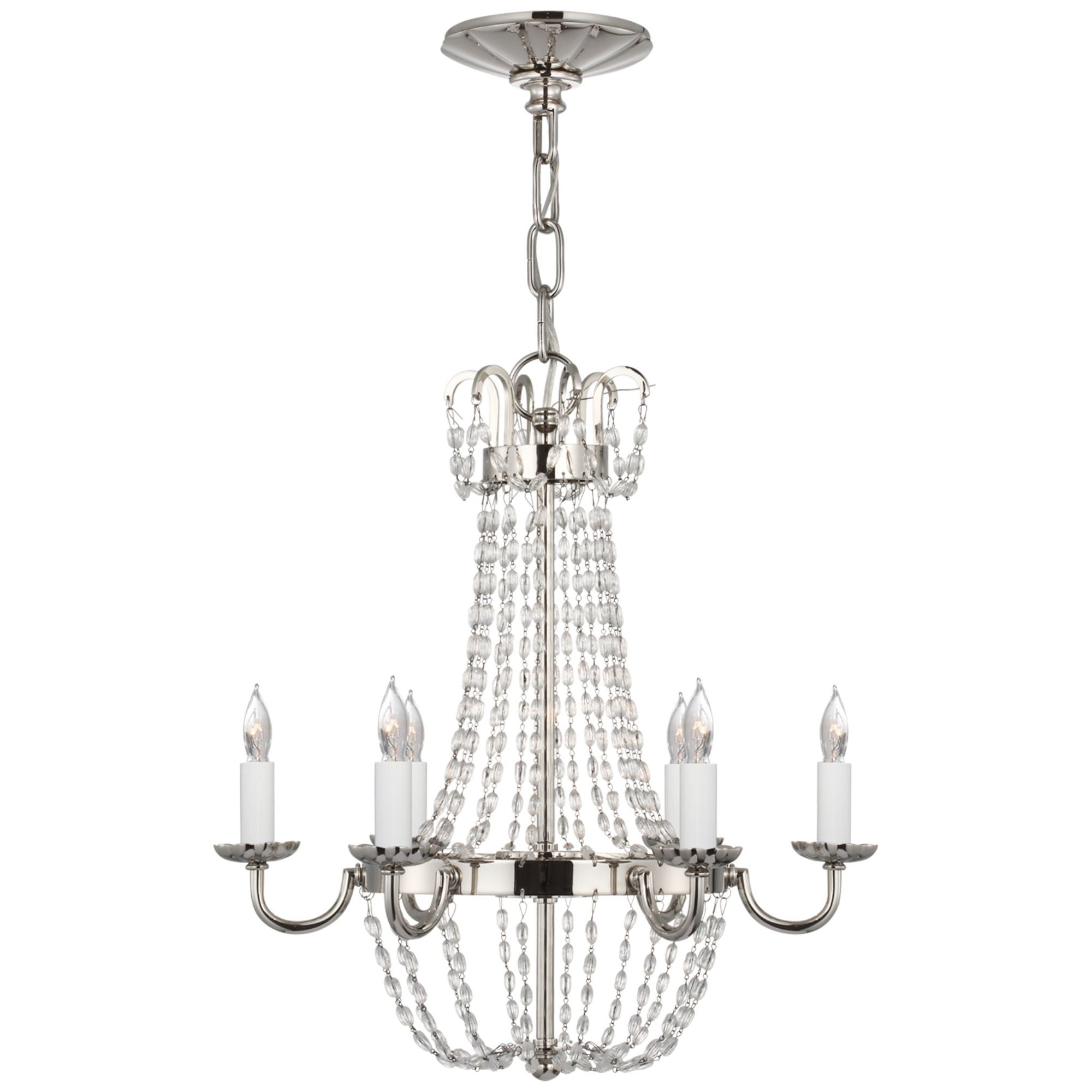 Chapman & Myers Petite Paris Flea Market Chandelier in Polished Nickel and Seeded Glass Ceiling Light W16.75" x H17.75"