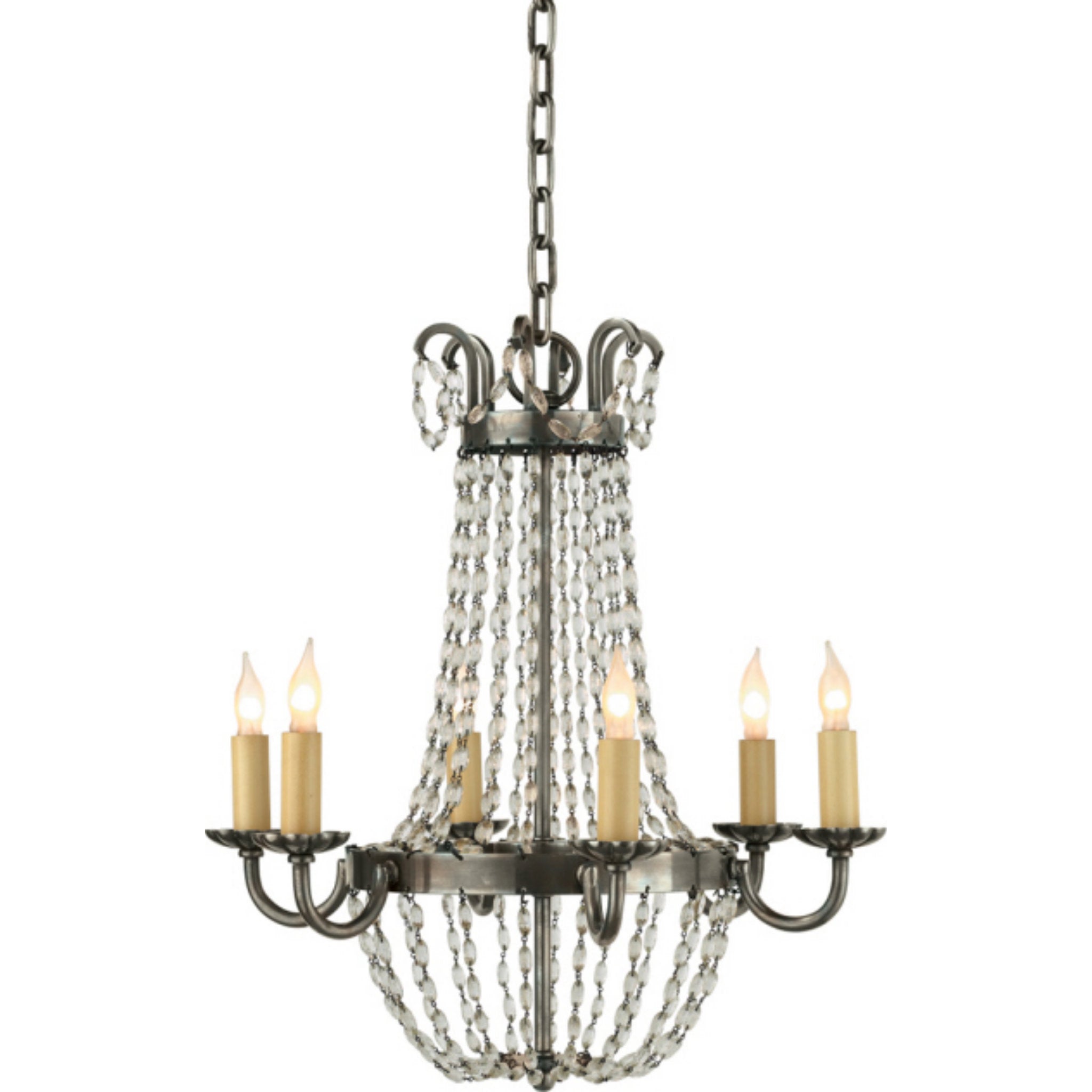 Chapman & Myers Petite Paris Flea Market Chandelier in Sheffield Silver and Seeded Glass Ceiling Light W16.75" x H17.75"