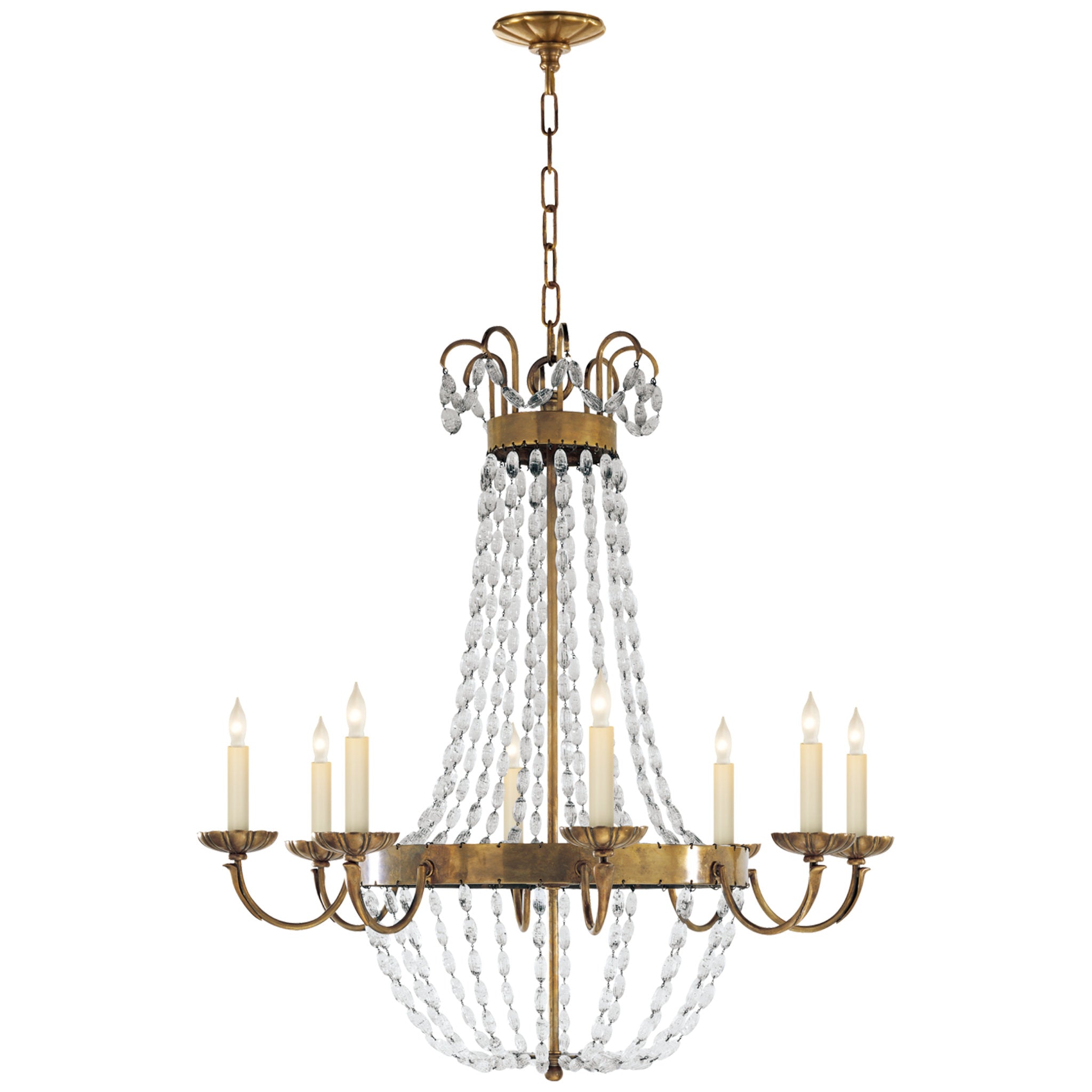 Chapman & Myers Paris Flea Market Large Chandelier in Antique-Burnished Brass with Seeded Glass Ceiling Light W32.5" x H34"