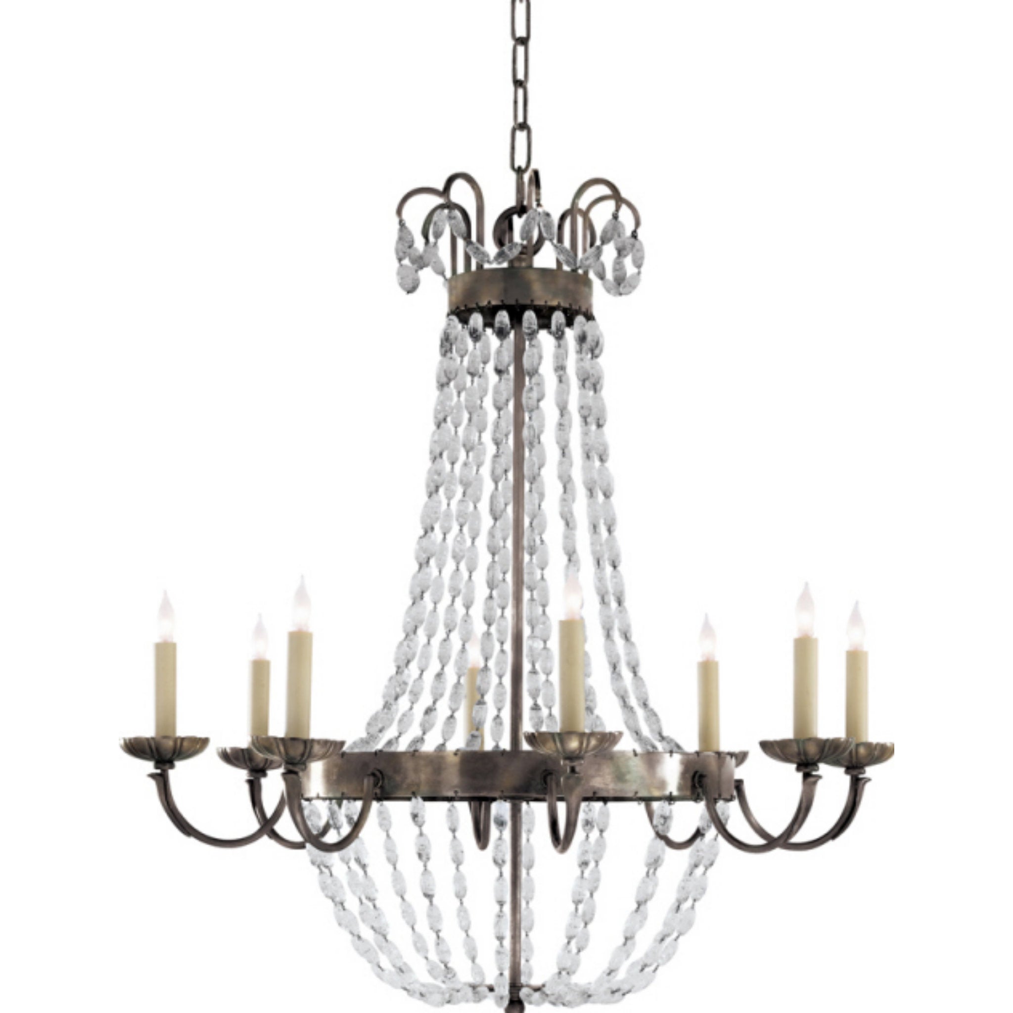 Chapman & Myers Paris Flea Market Large Chandelier in Sheffield Silver with Seeded Glass Ceiling Light W32.5" x H34"