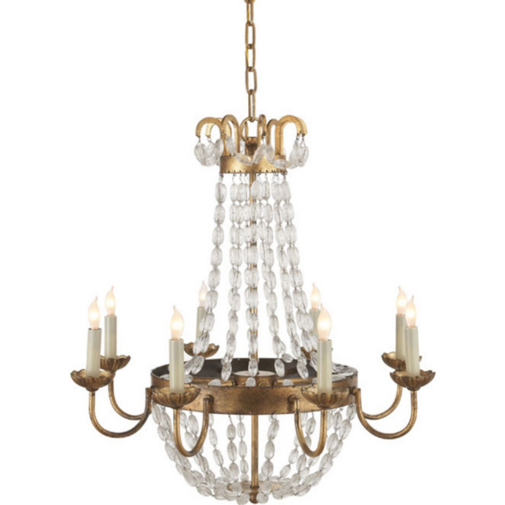 Chapman & Myers Paris Flea Market Medium Chandelier in Gilded Iron and Seeded Glass Ceiling Light W24.75" x H26"