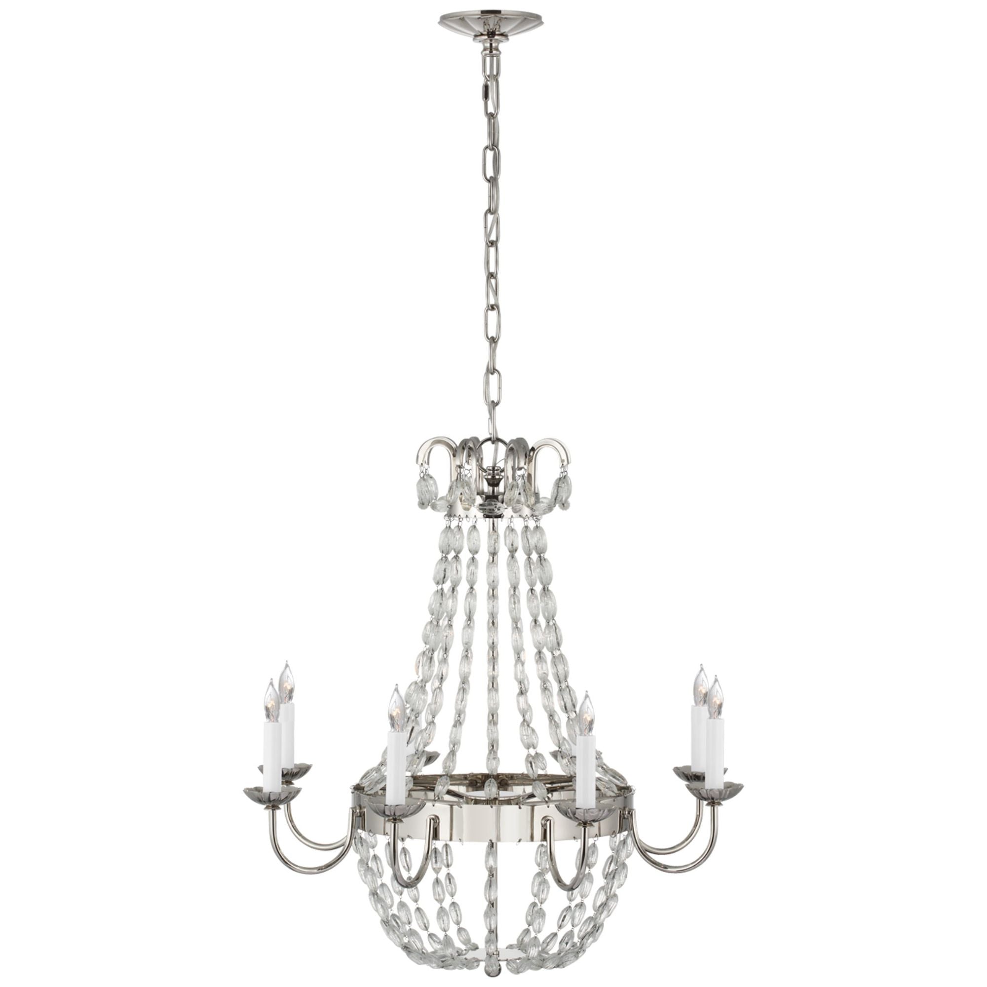 Chapman & Myers Paris Flea Market Medium Chandelier in Polished Nickel and Seeded Glass Ceiling Light W24.75" x H26"