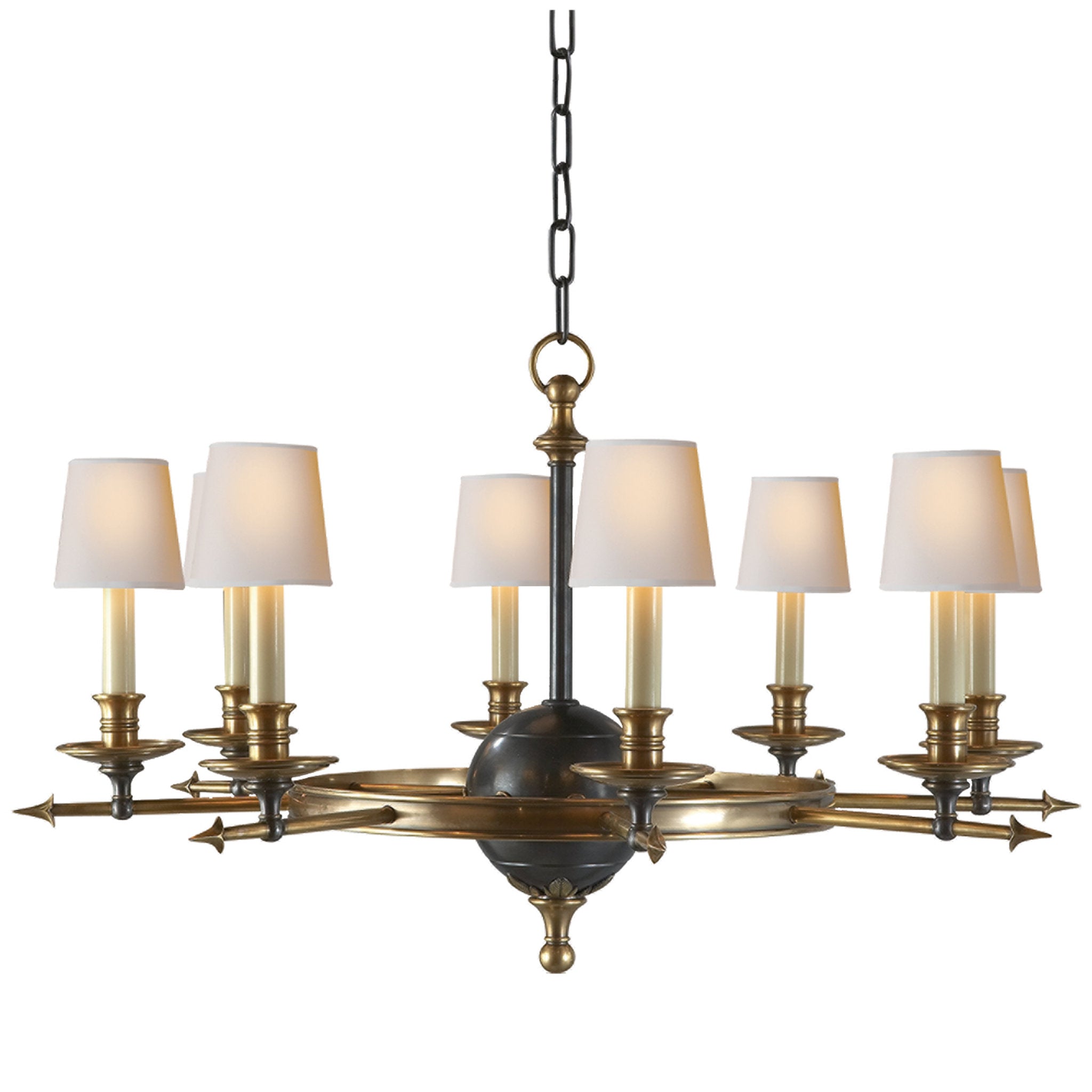 Chapman & Myers Leaf and Arrow Large Chandelier in Bronze with Antique-Burnished Brass Ceiling Light W34.75" x H21"