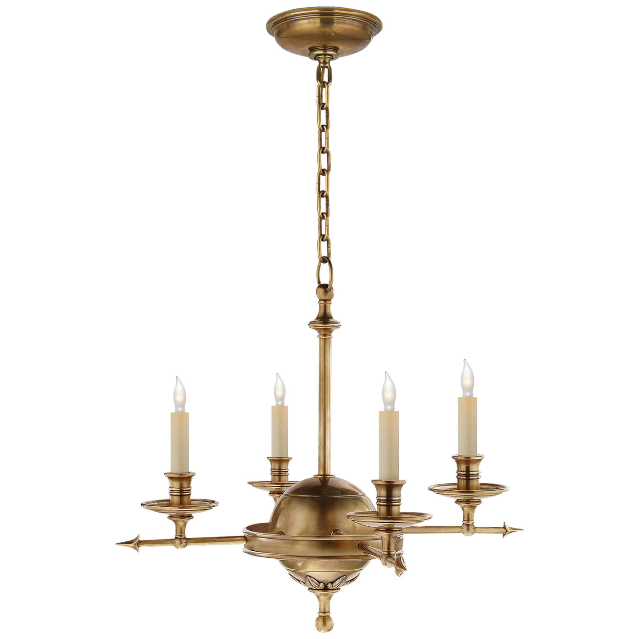 Chapman & Myers Leaf and Arrow Small Chandelier in Antique-Burnished Brass Ceiling Light W15.5" x H14"
