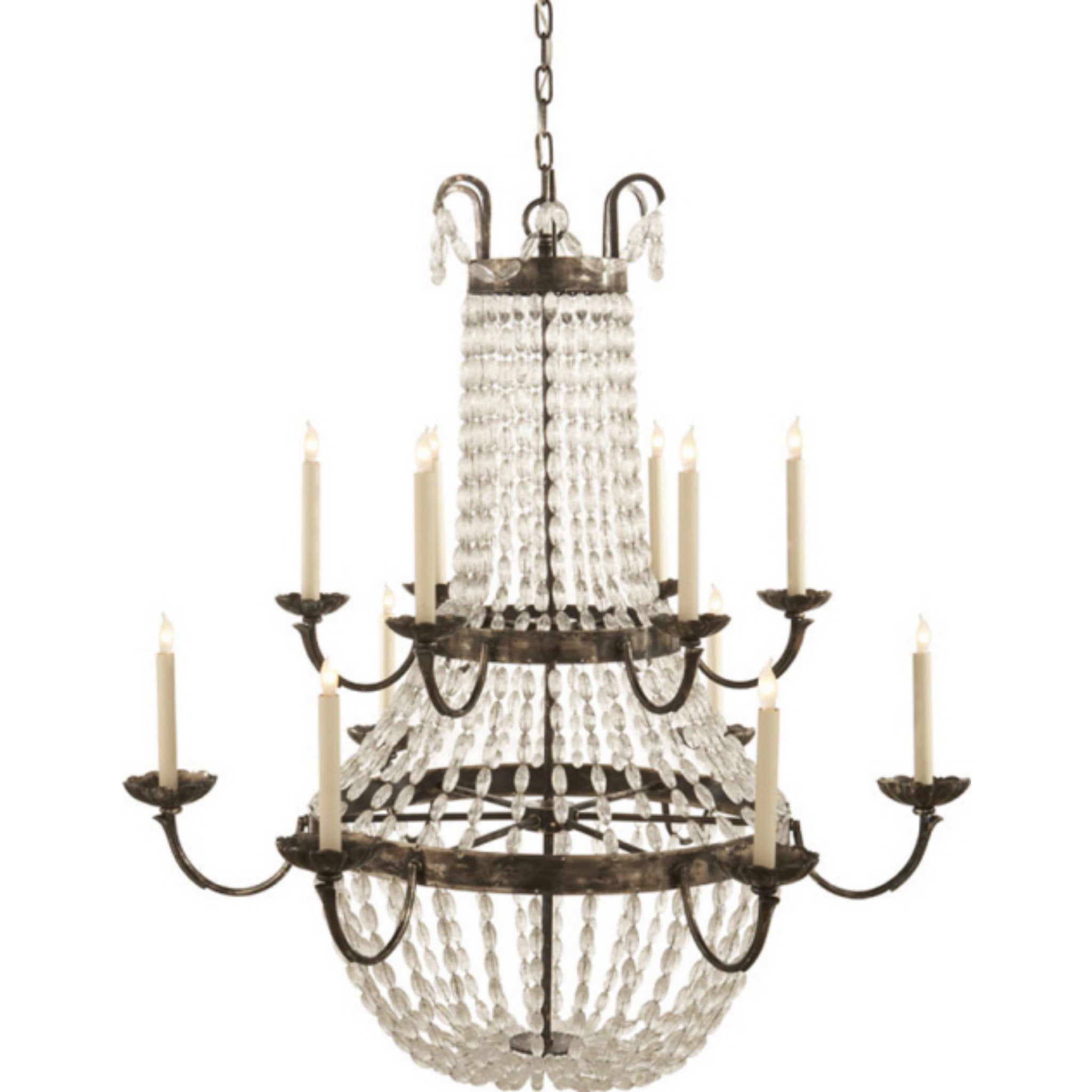 Chapman & Myers Paris Flea Market Grande Chandelier in Sheffield Silver with Seeded Glass Ceiling Light W39.5" x H41"