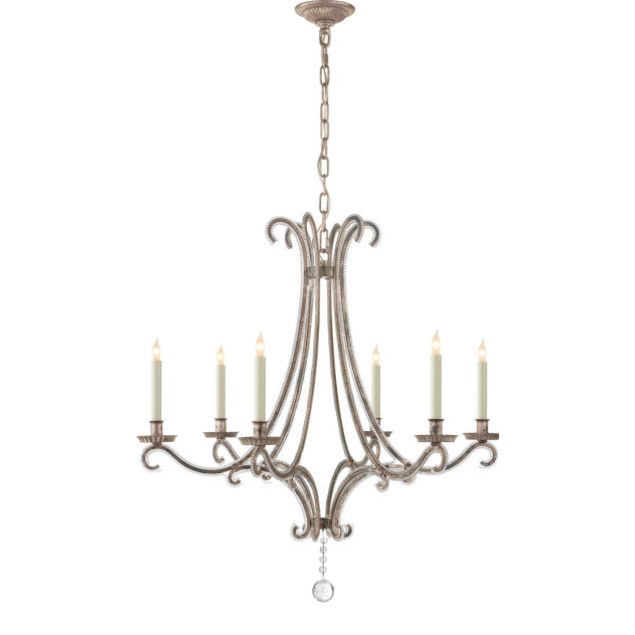 Chapman & Myers Oslo Medium Chandelier in Burnished Silver Leaf with Crystal Ceiling Light W32.75" x H33.75"