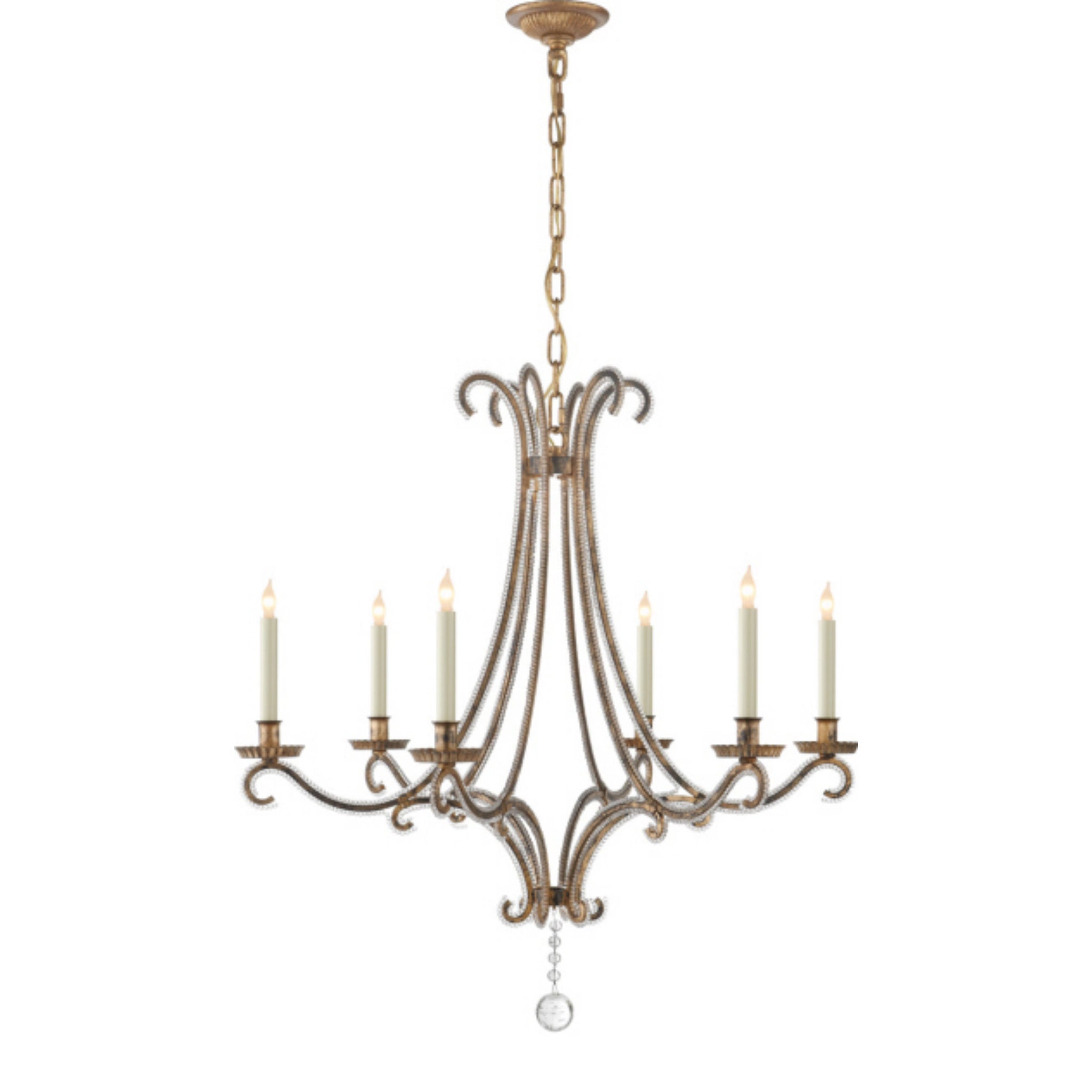 Chapman & Myers Oslo Medium Chandelier in Gilded Iron with Crystal Ceiling Light W32.75" x H33.75"