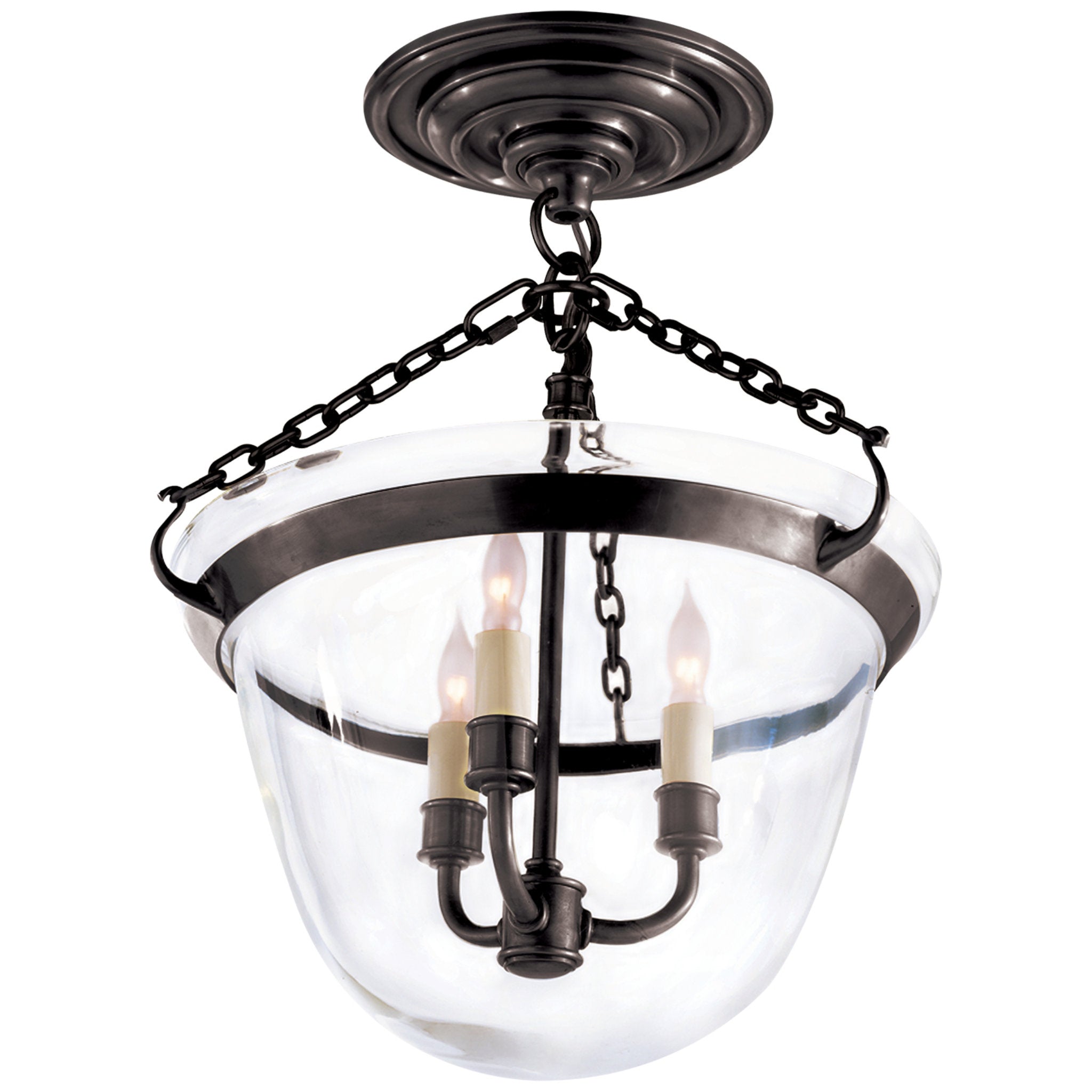 Chapman & Myers Country Semi-Flush Bell Jar Lantern in Bronze Ceiling Light W13" x H16.5"