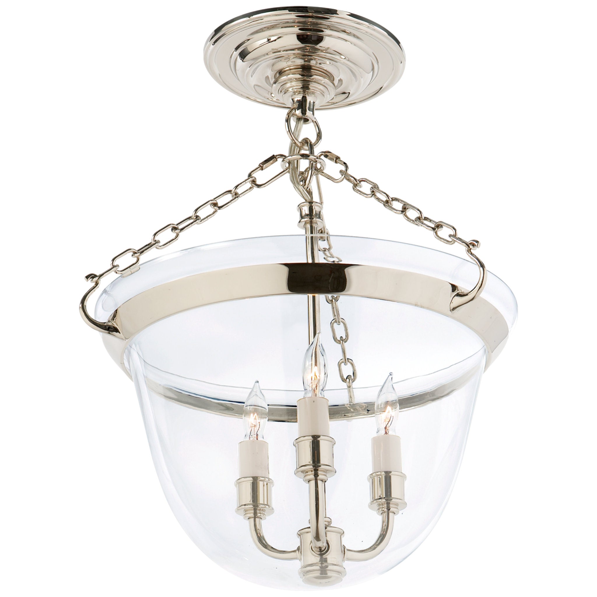Chapman & Myers Country Semi-Flush Bell Jar Lantern in Polished Nickel Ceiling Light W13" x H16.5"