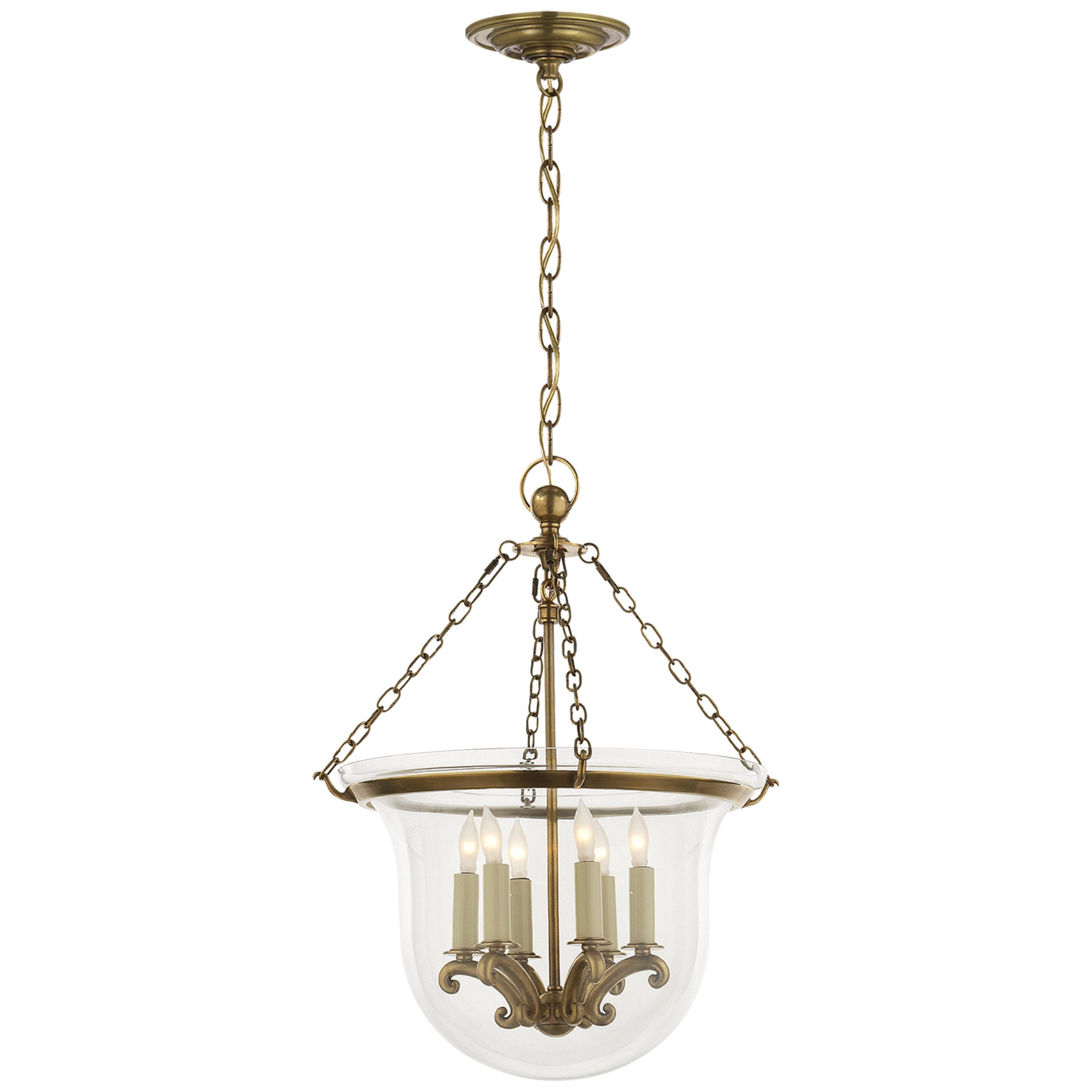 Chapman & Myers Country Medium Bell Jar Lantern in Antique-Burnished Brass Ceiling Light W15.5" x H21"