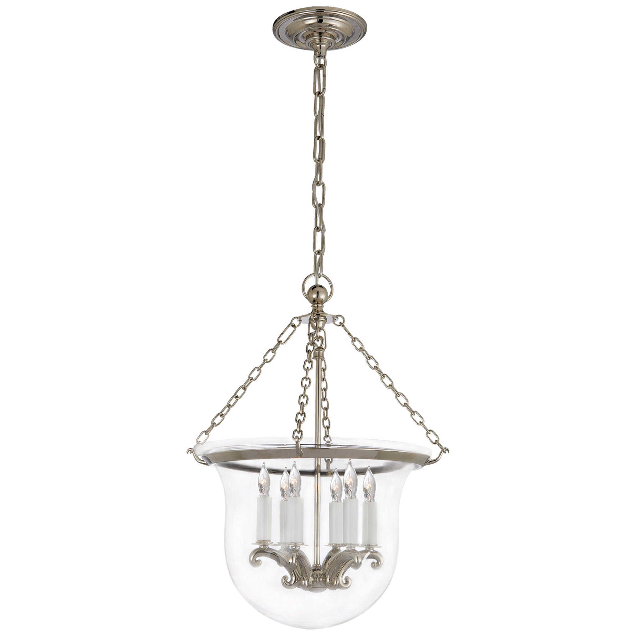 Chapman & Myers Country Medium Bell Jar Lantern in Polished Nickel Ceiling Light W15.5" x H21"
