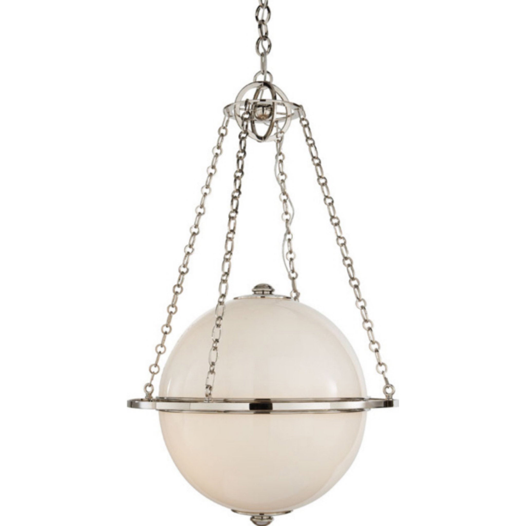 Chapman & Myers Modern Globe Lantern in Polished Nickel with White Glass Ceiling Light W24.25" x H39.25"