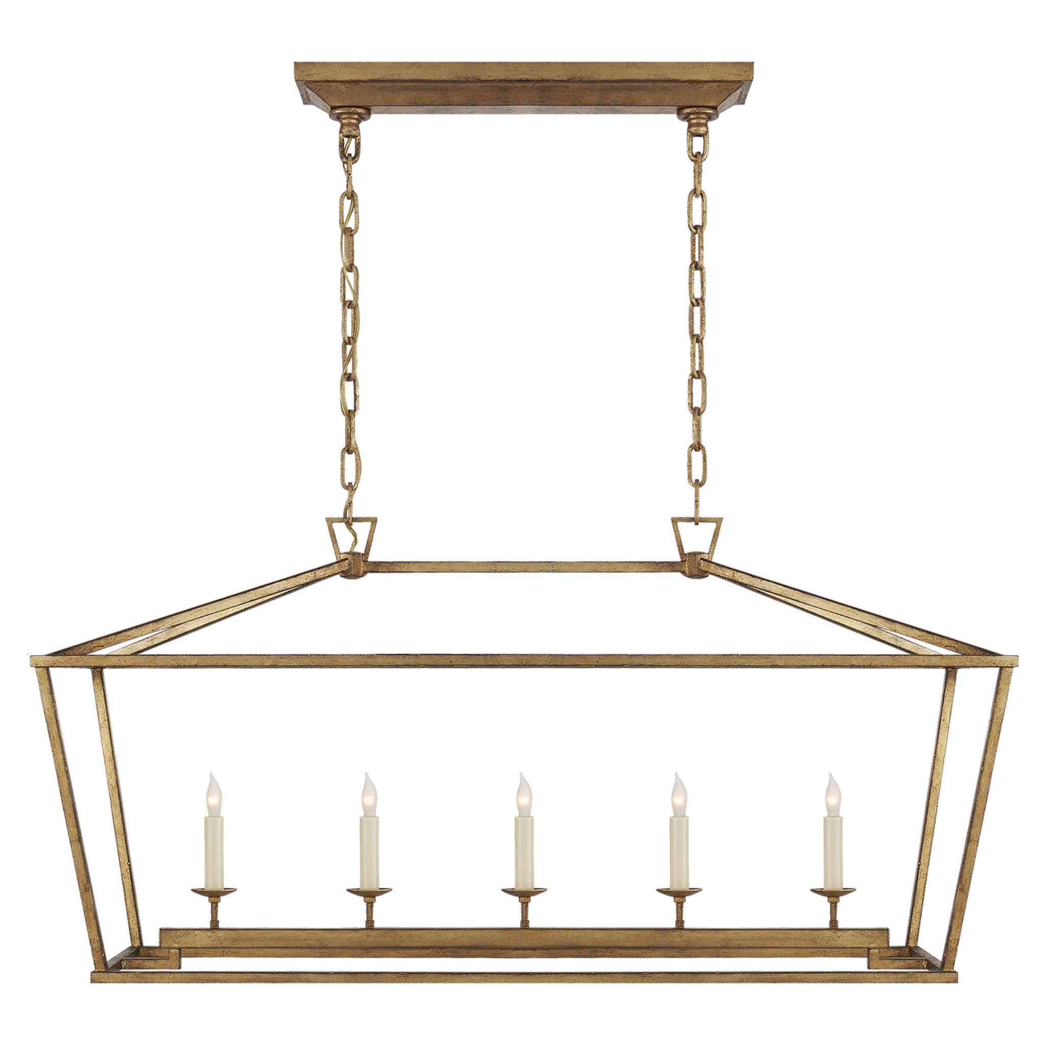 Chapman & Myers Darlana Medium Linear Lantern in Gilded Iron Ceiling Light W41" x H20.25"