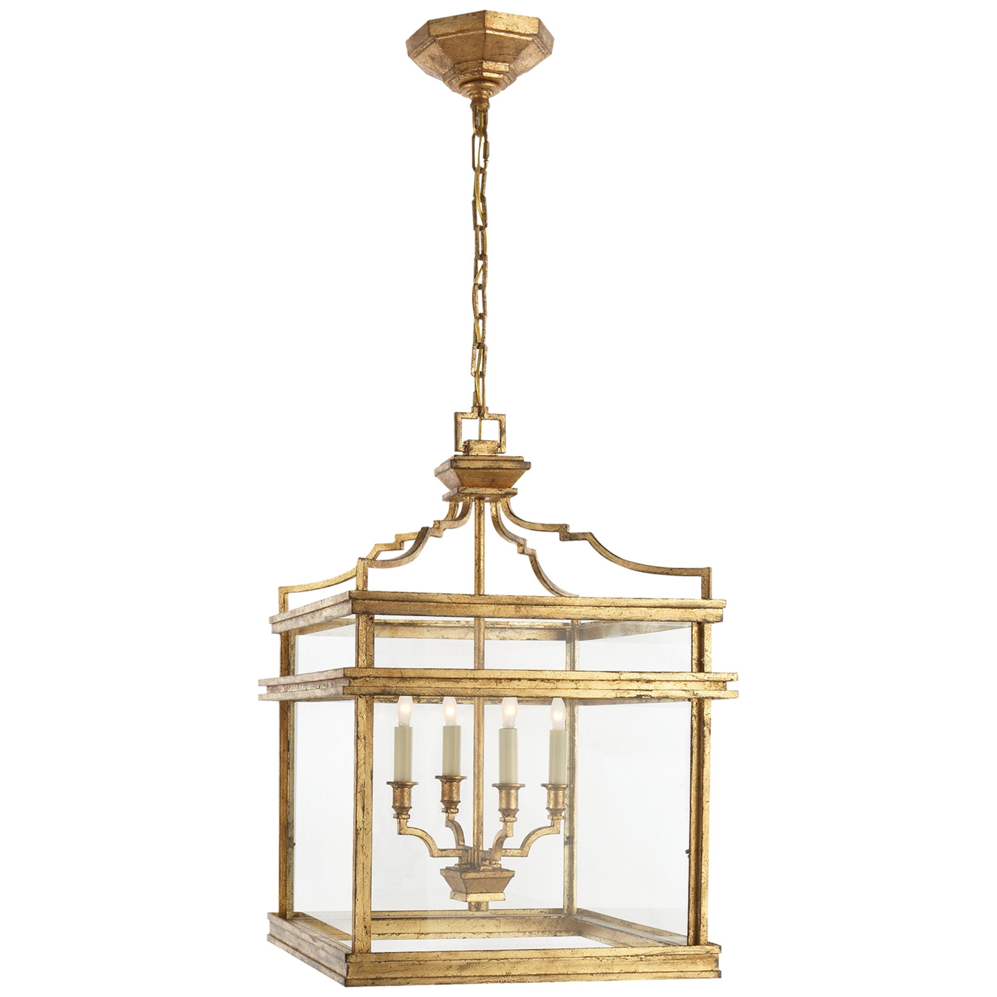 Chapman & Myers Mykonos Medium Lantern in Gilded Iron Ceiling Light W17.25" x H25.25"