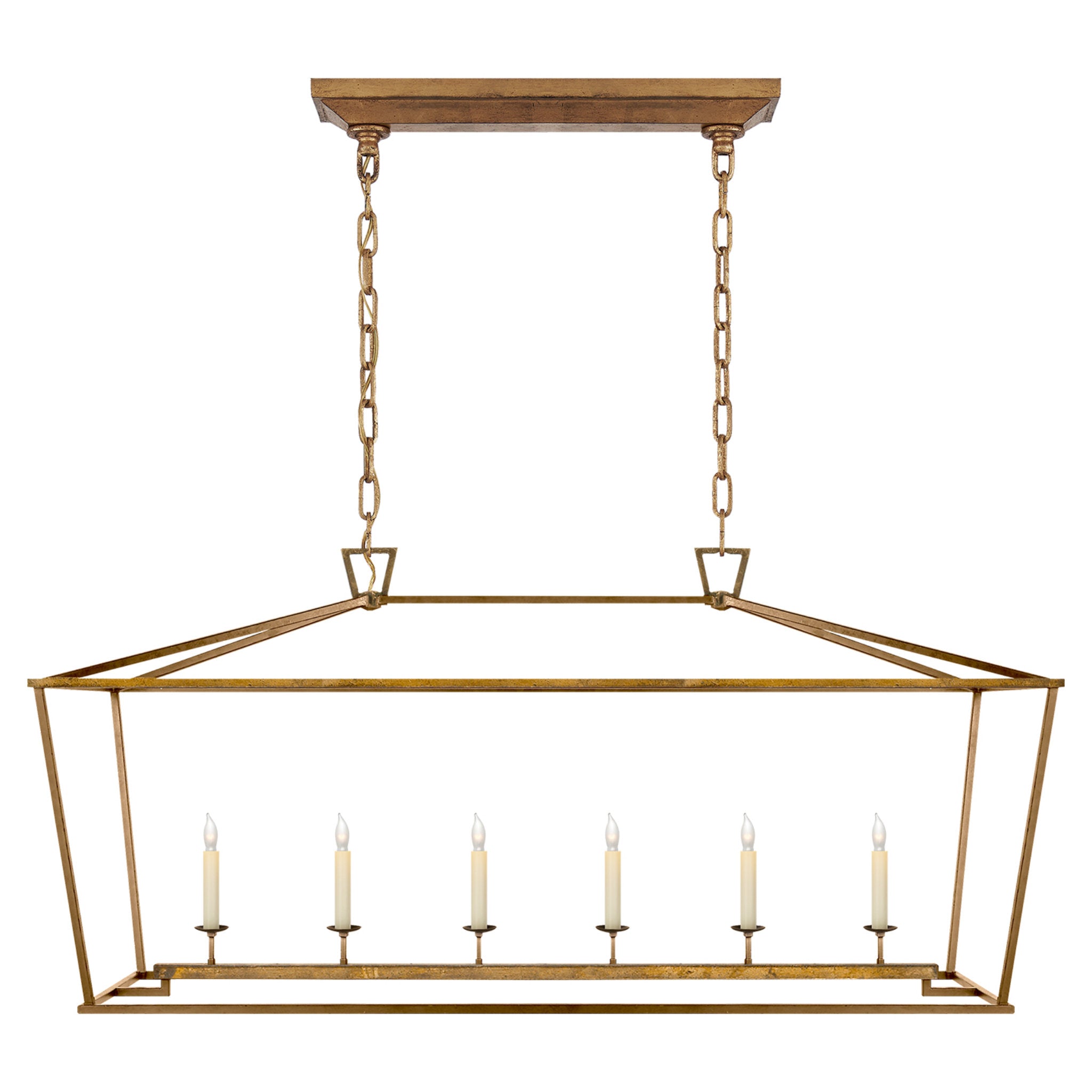 Chapman & Myers Darlana Large Linear Lantern in Gilded Iron Ceiling Light W54" x H25.5"