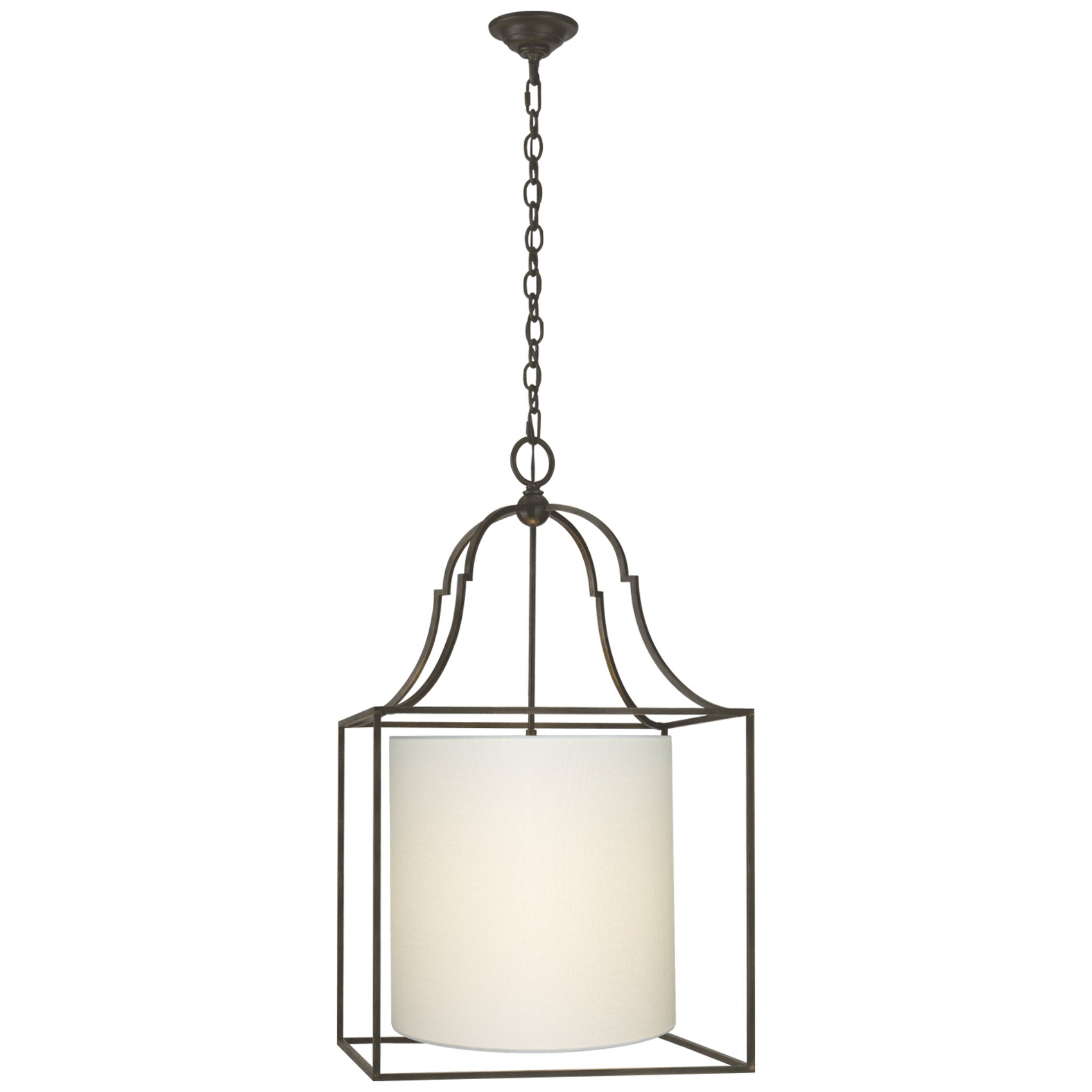 Chapman & Myers Gustavian Lantern in Aged Iron with Linen Shade Ceiling Light W20.5" x H35.75"