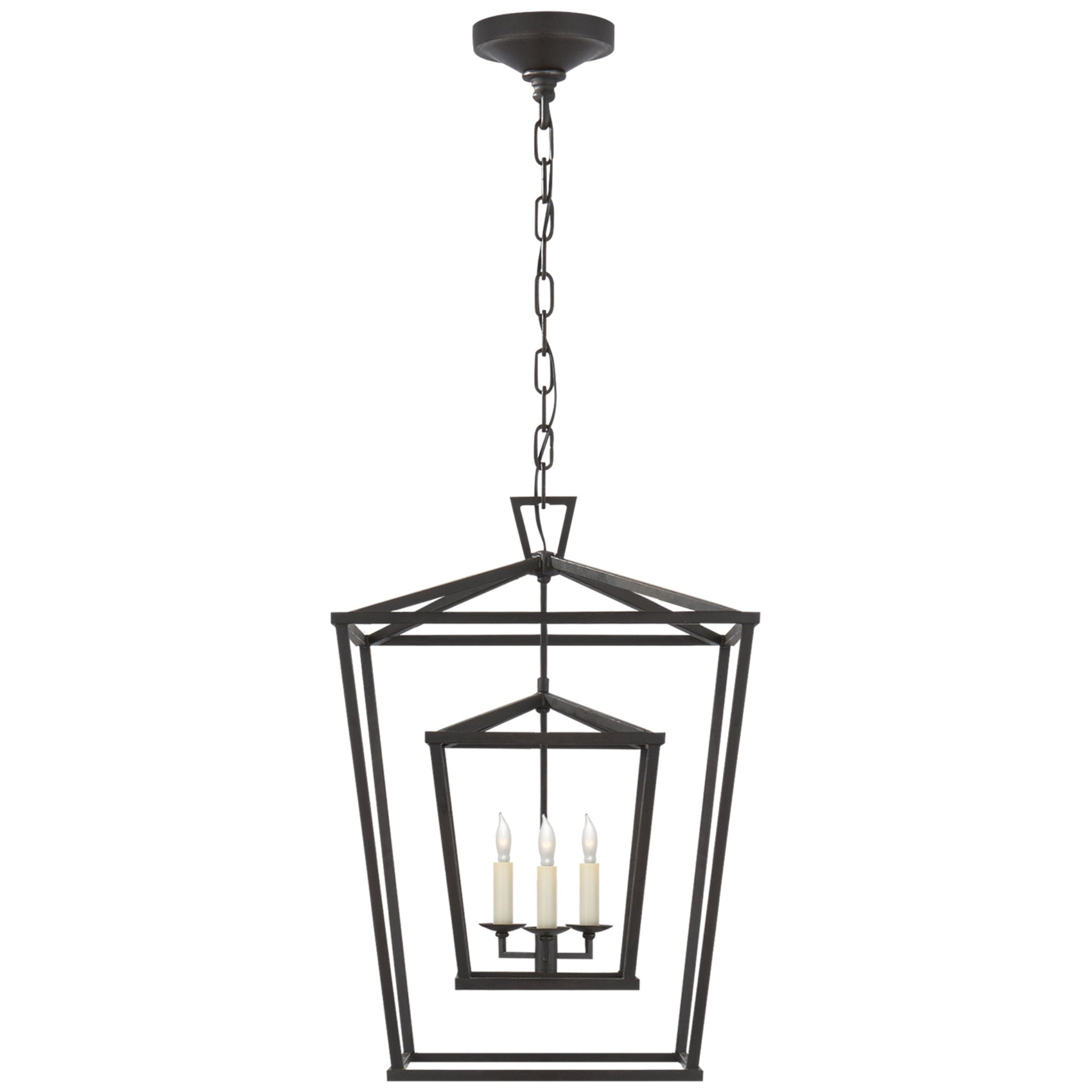 Chapman & Myers Darlana Medium Double Cage Lantern in Aged Iron Ceiling Light W17" x H24.5"