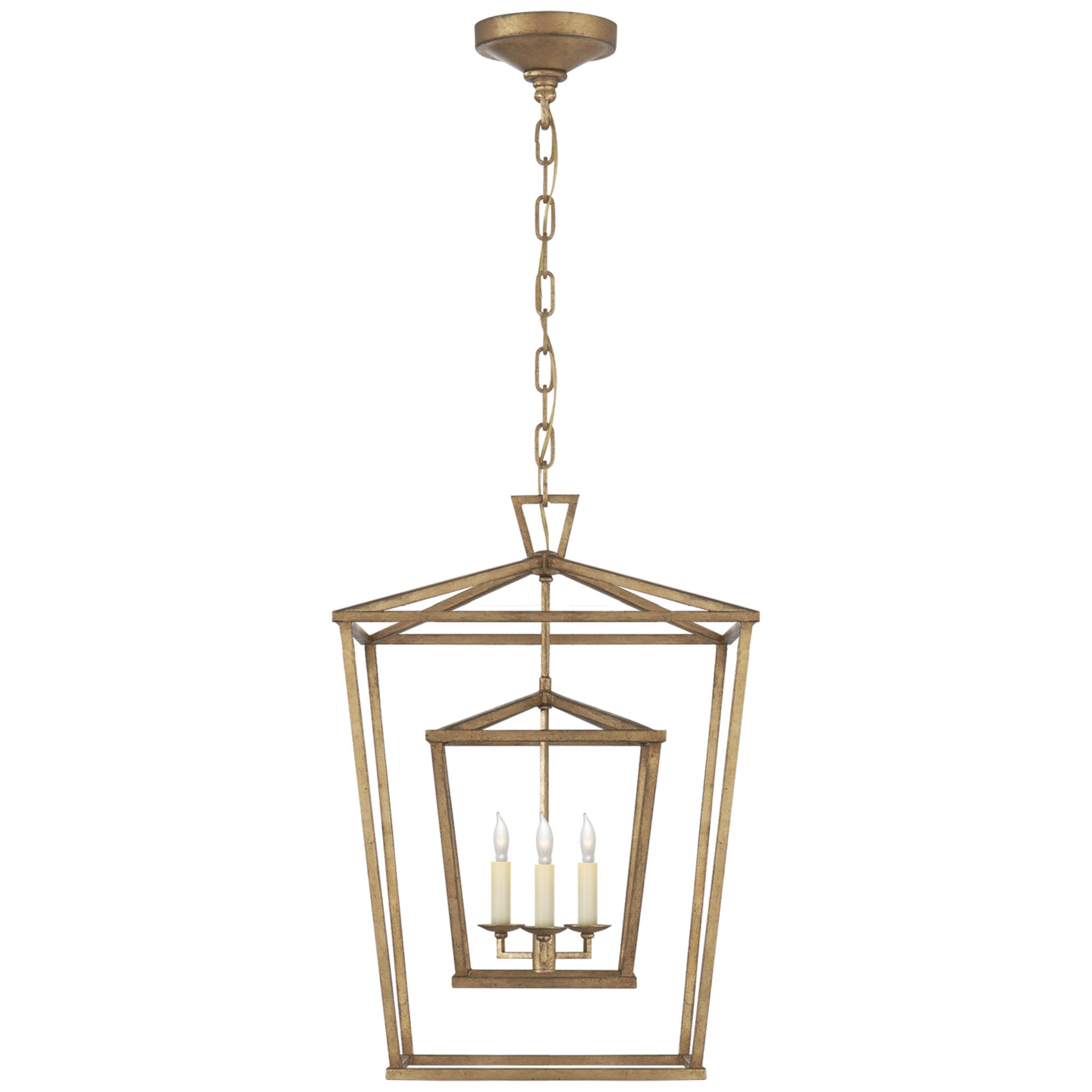 Chapman & Myers Darlana Medium Double Cage Lantern in Gilded Iron Ceiling Light W17" x H24.5"