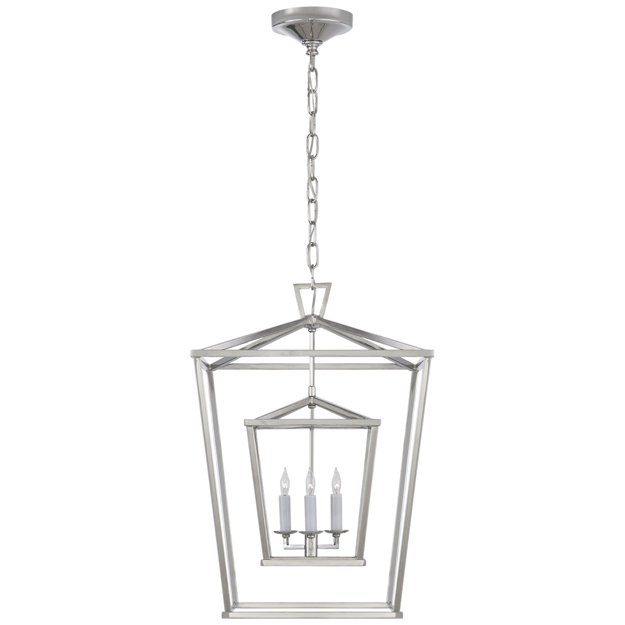 Chapman & Myers Darlana Medium Double Cage Lantern in Polished Nickel Ceiling Light W17" x H24.5"
