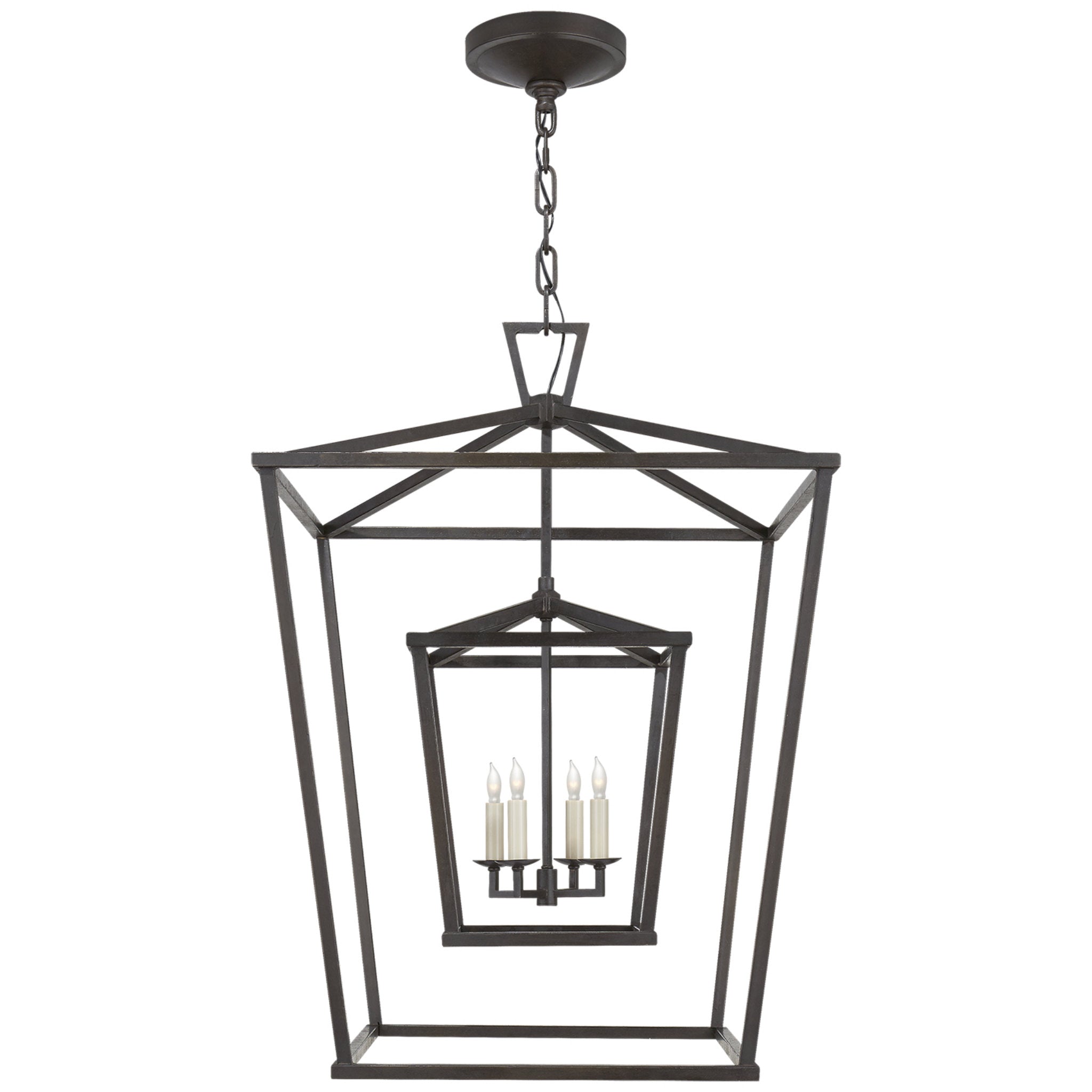 Chapman & Myers Darlana Large Double Cage Lantern in Aged Iron Ceiling Light W24" x H34"