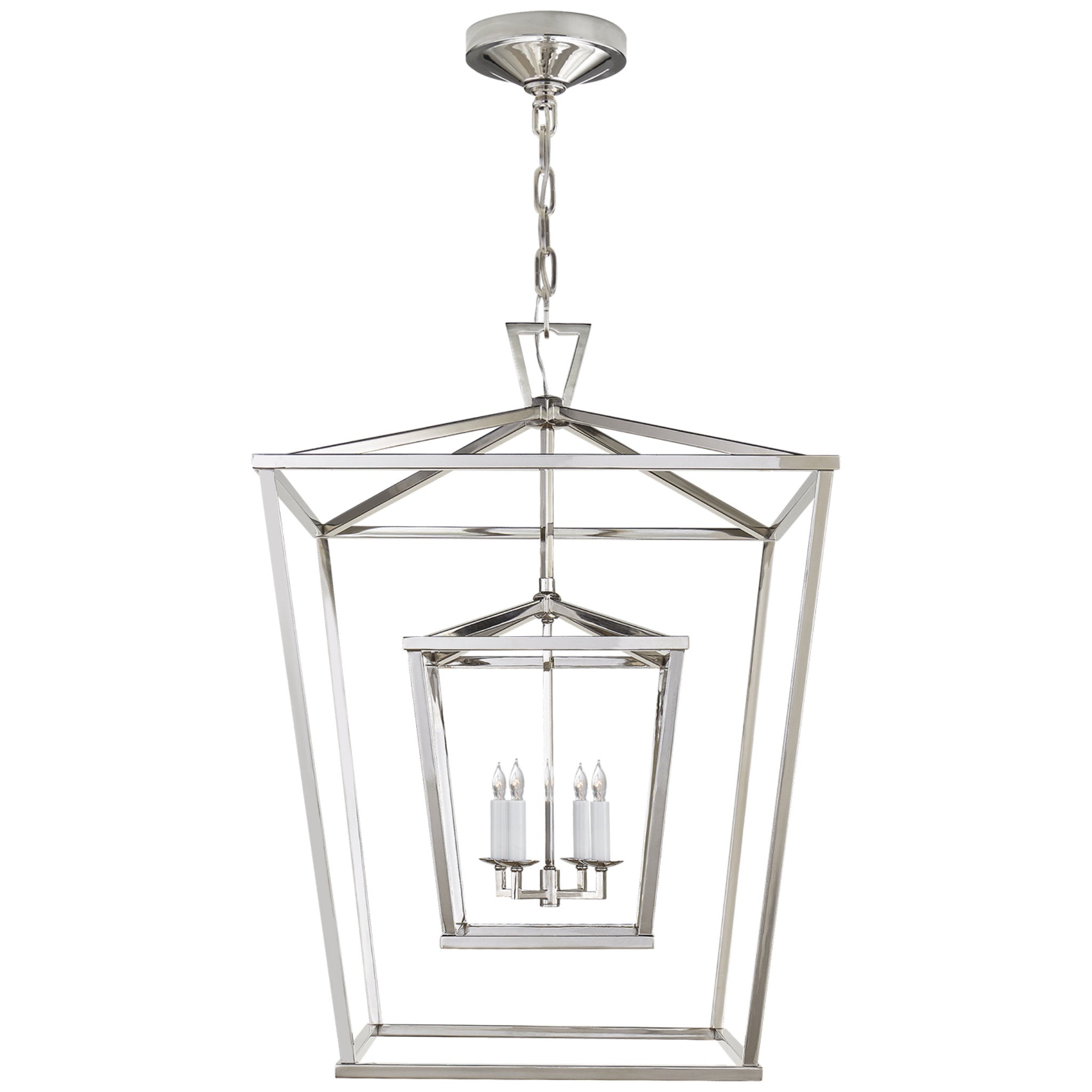 Chapman & Myers Darlana Large Double Cage Lantern in Polished Nickel Ceiling Light W24" x H34"