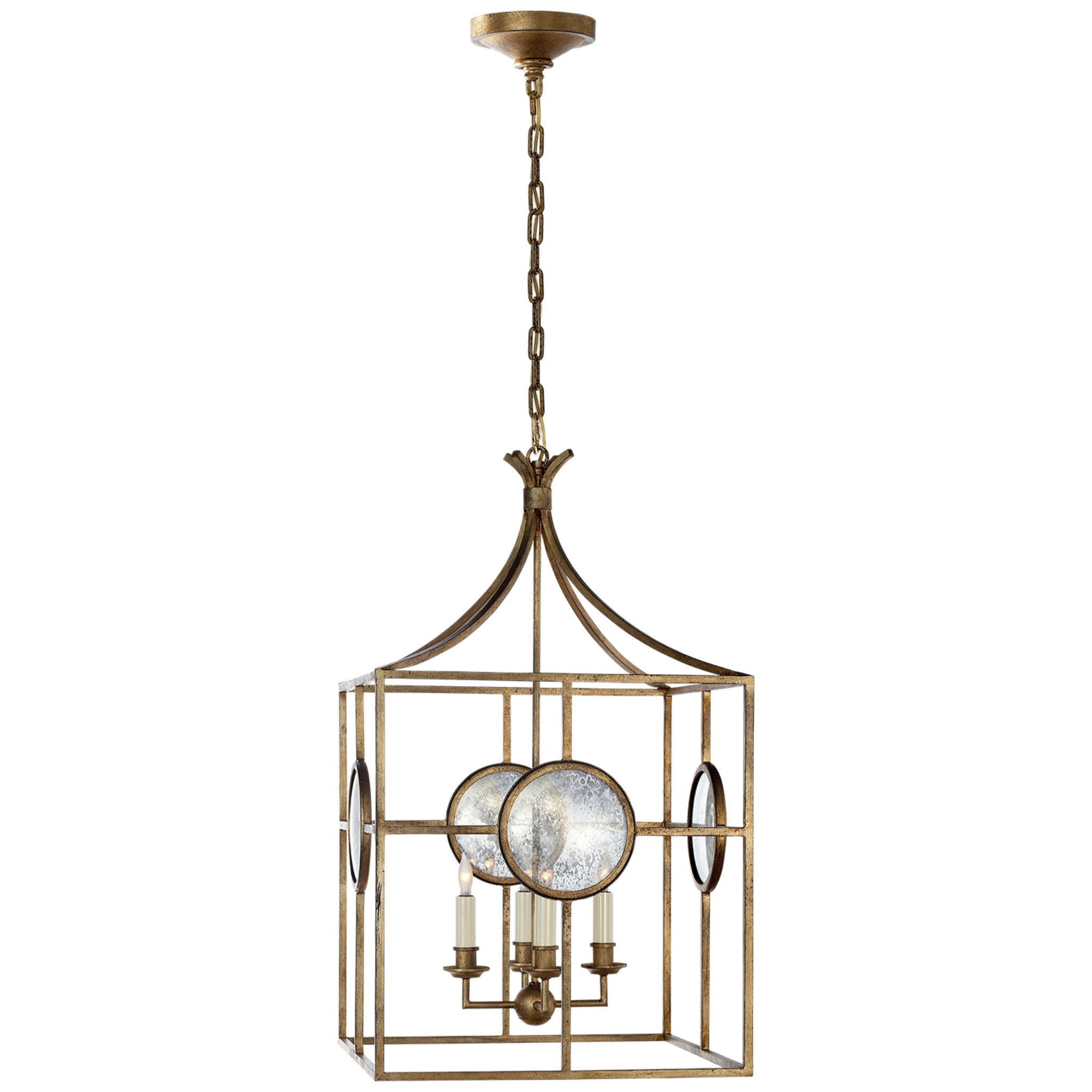 Chapman & Myers Gramercy Medium Lantern in Gilded Iron Ceiling Light W17" x H29"