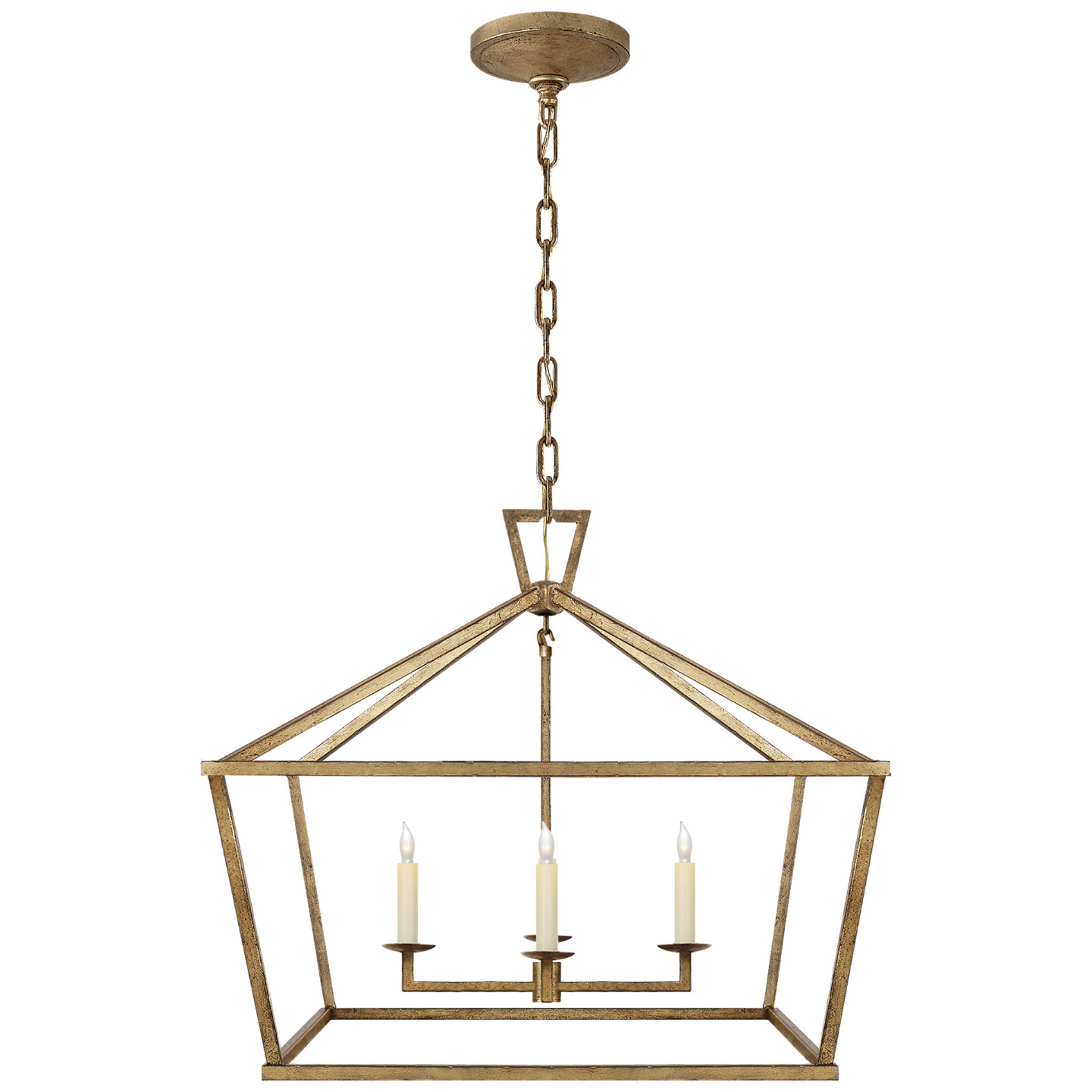 Chapman & Myers Darlana Medium Wide Lantern in Gilded Iron Ceiling Light W28" x H25"