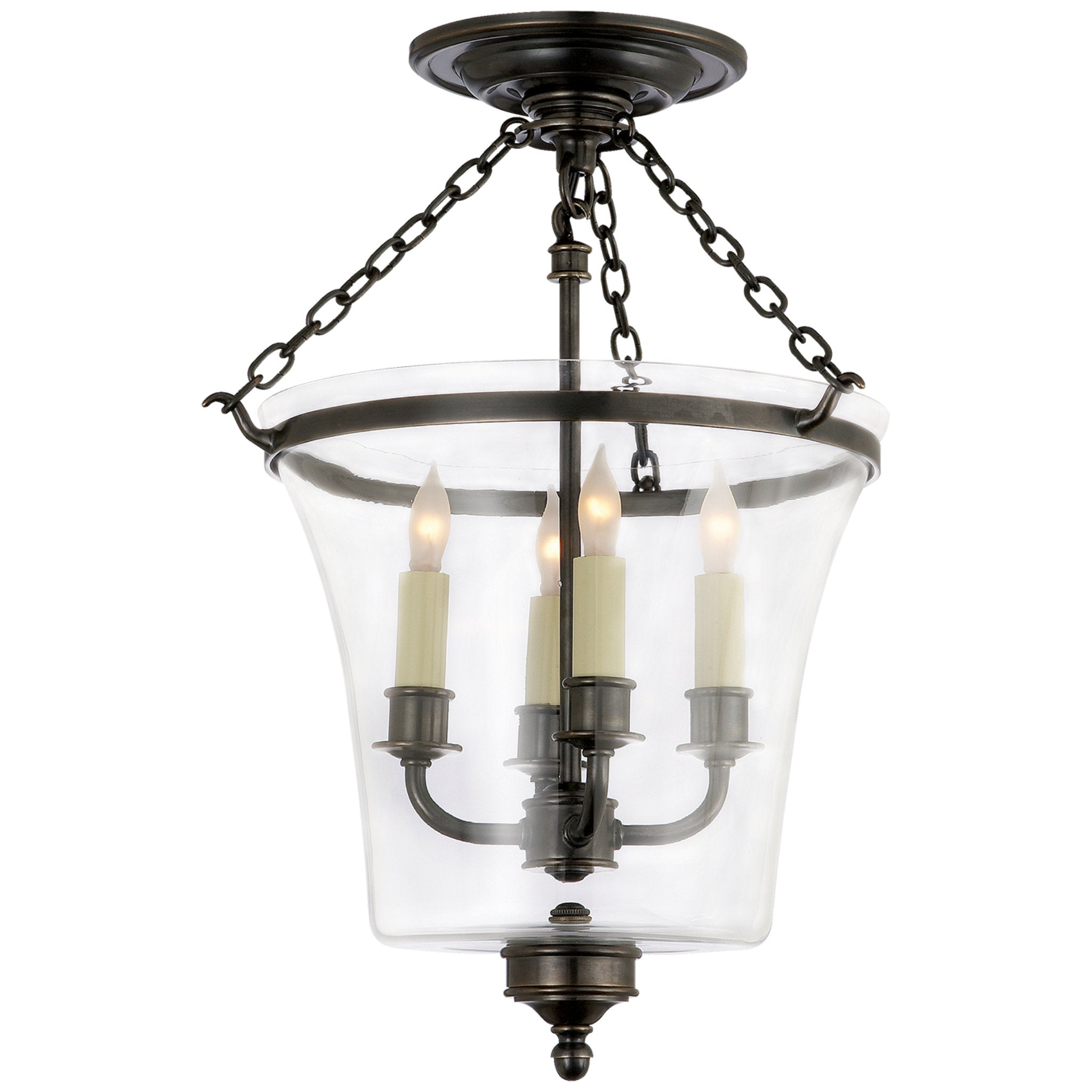 Chapman & Myers Sussex Semi-Flush Bell Jar Lantern in Bronze Ceiling Light W12" x H18"