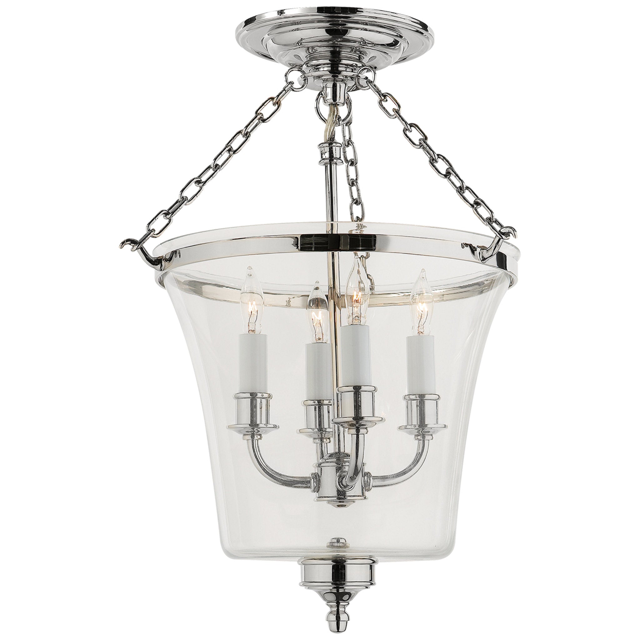 Chapman & Myers Sussex Semi-Flush Bell Jar Lantern in Polished Nickel Ceiling Light W12" x H18"