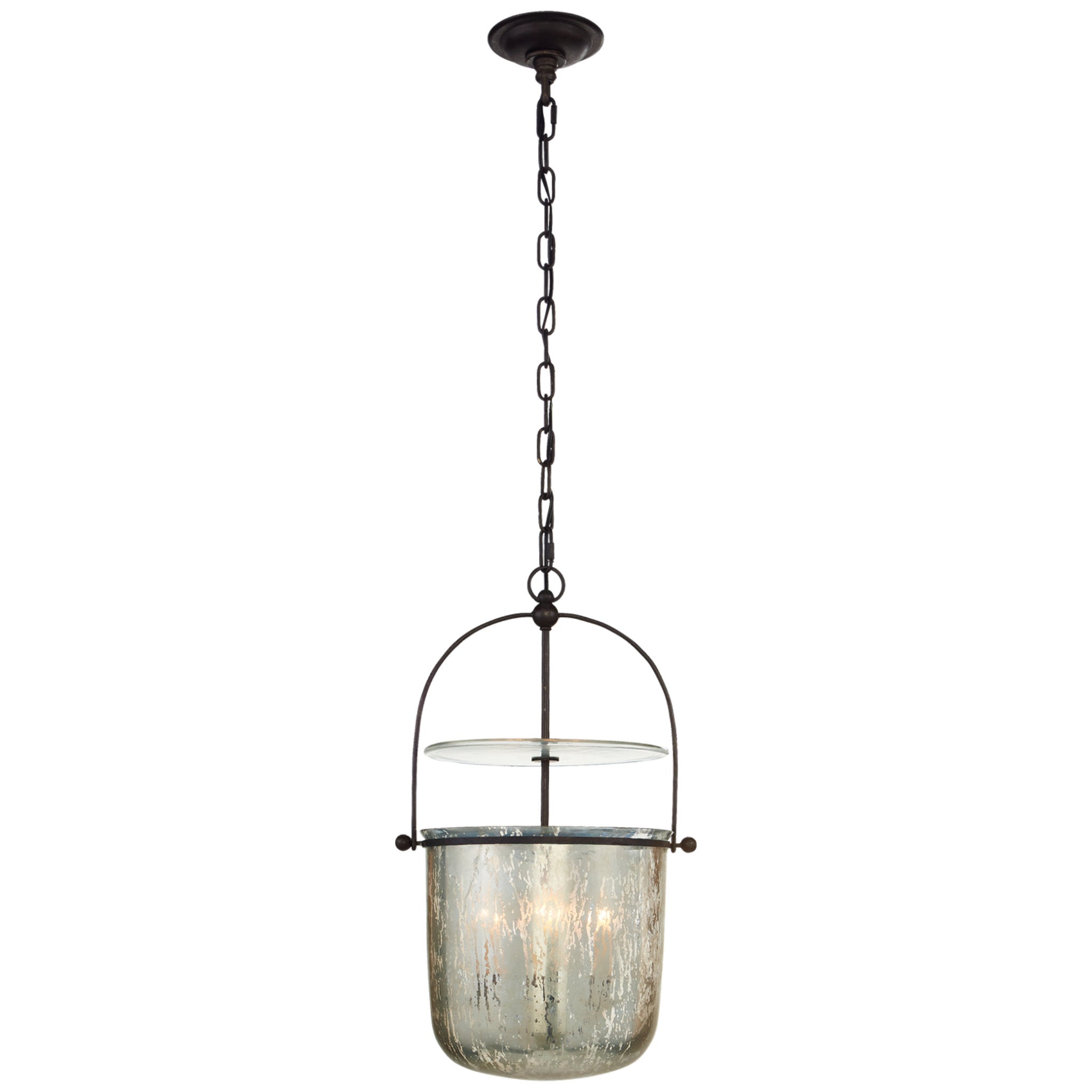 Chapman & Myers Lorford Small Smoke Bell Lantern in Aged Iron with Antiqued Mercury Glass Ceiling Light W14"