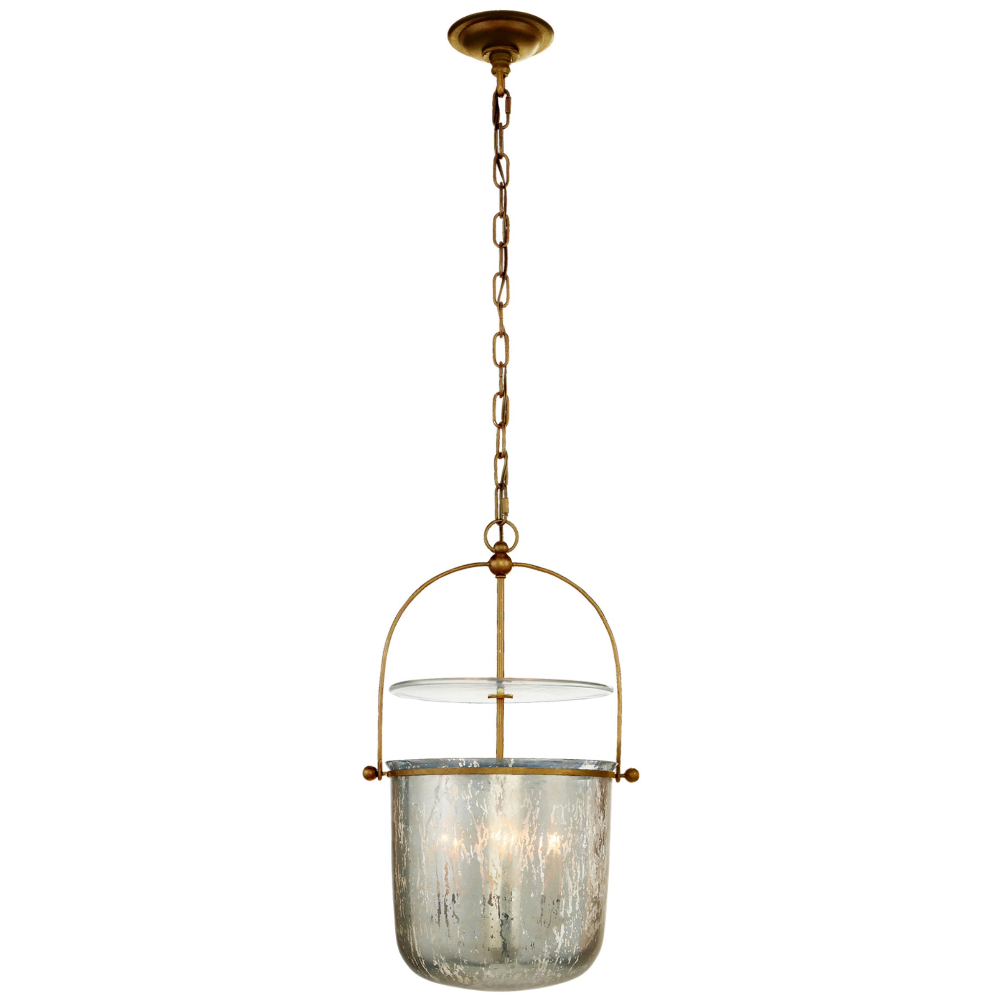 Chapman & Myers Lorford Small Smoke Bell Lantern in Gilded Iron with Antiqued Mercury Glass Ceiling Light W14"