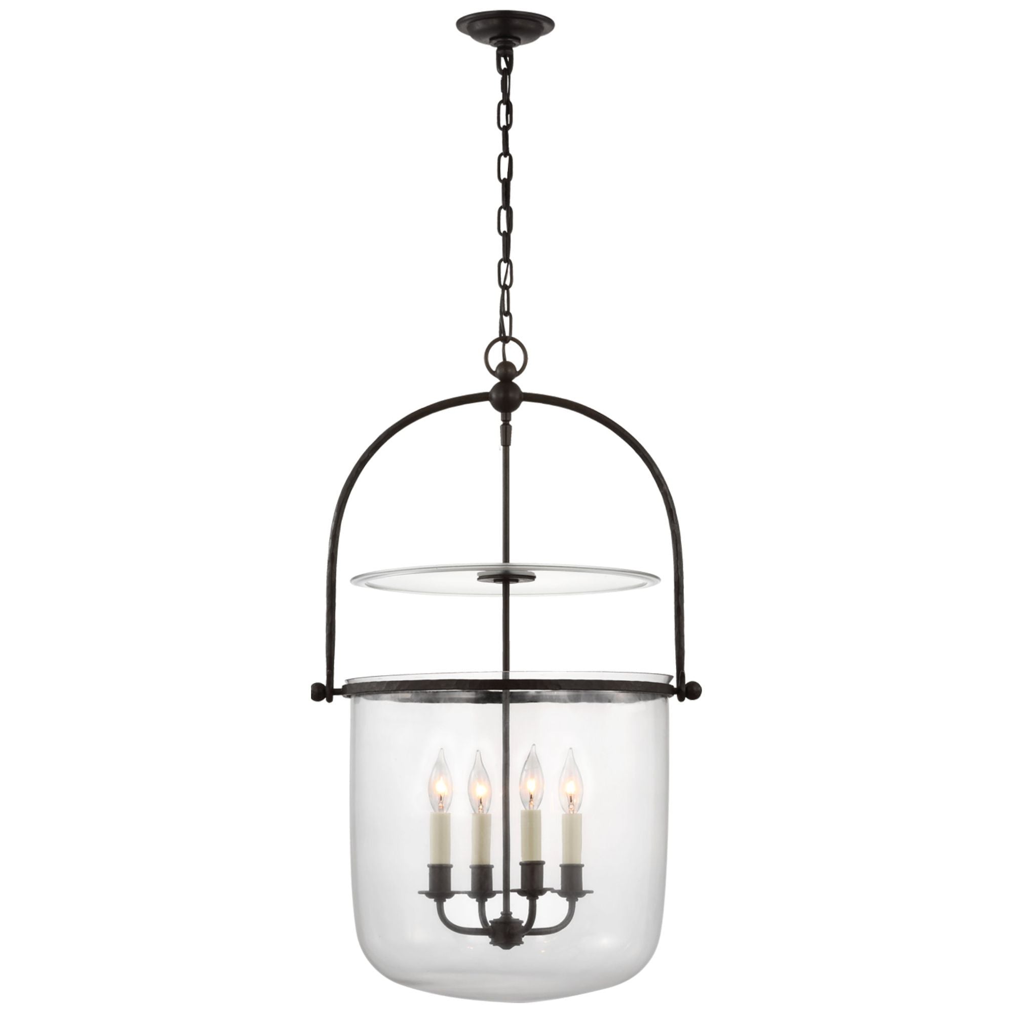 Chapman & Myers Lorford Smoke Bell Lantern in Aged Iron with Clear Glass Ceiling Light W20"