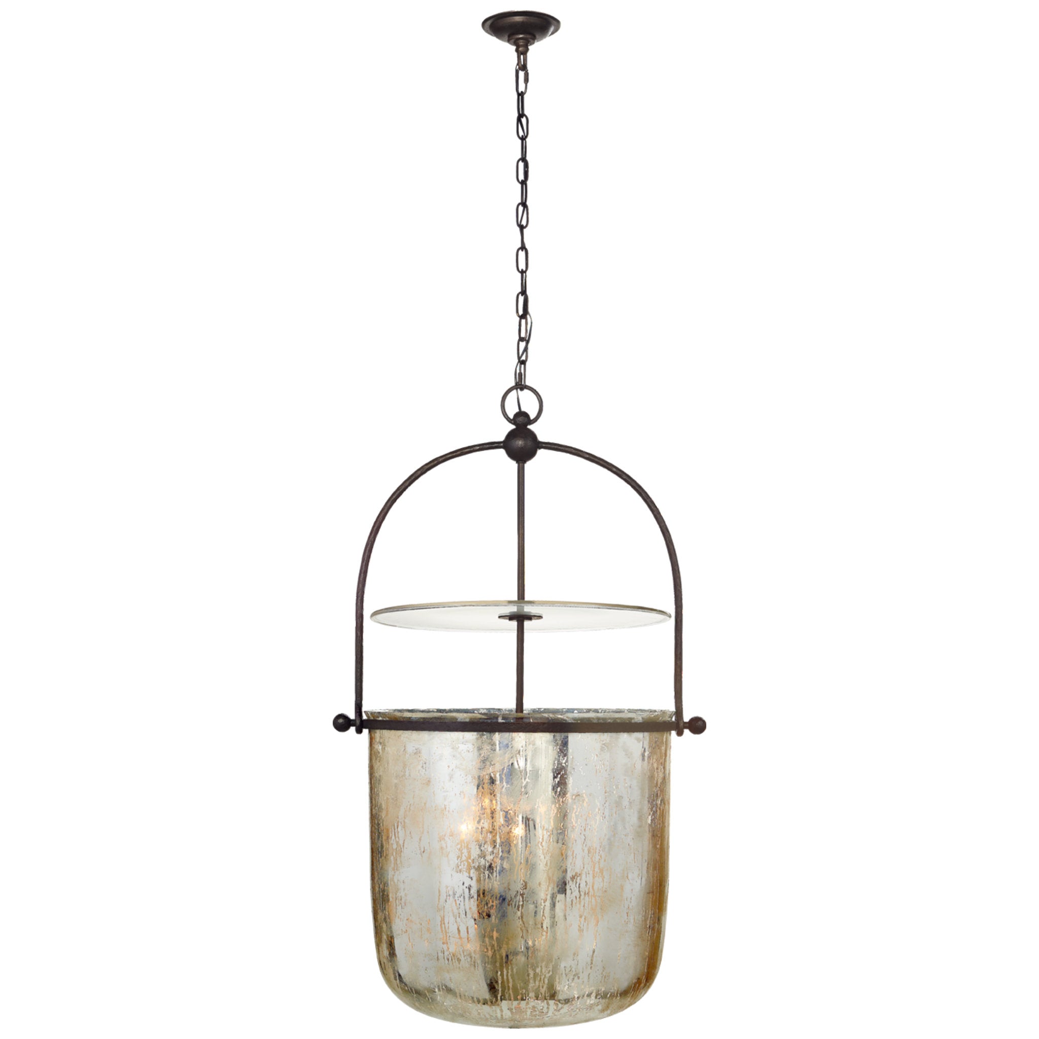 Chapman & Myers Lorford Large Smoke Bell Lantern in Aged Iron with Antiqued Mercury Glass Ceiling Light W25"