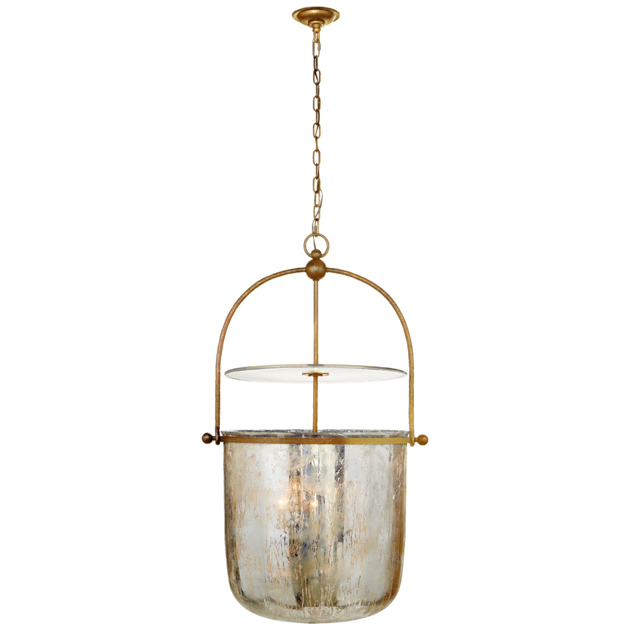 Chapman & Myers Lorford Large Smoke Bell Lantern in Gilded Iron with Antiqued Mercury Glass Ceiling Light W25"