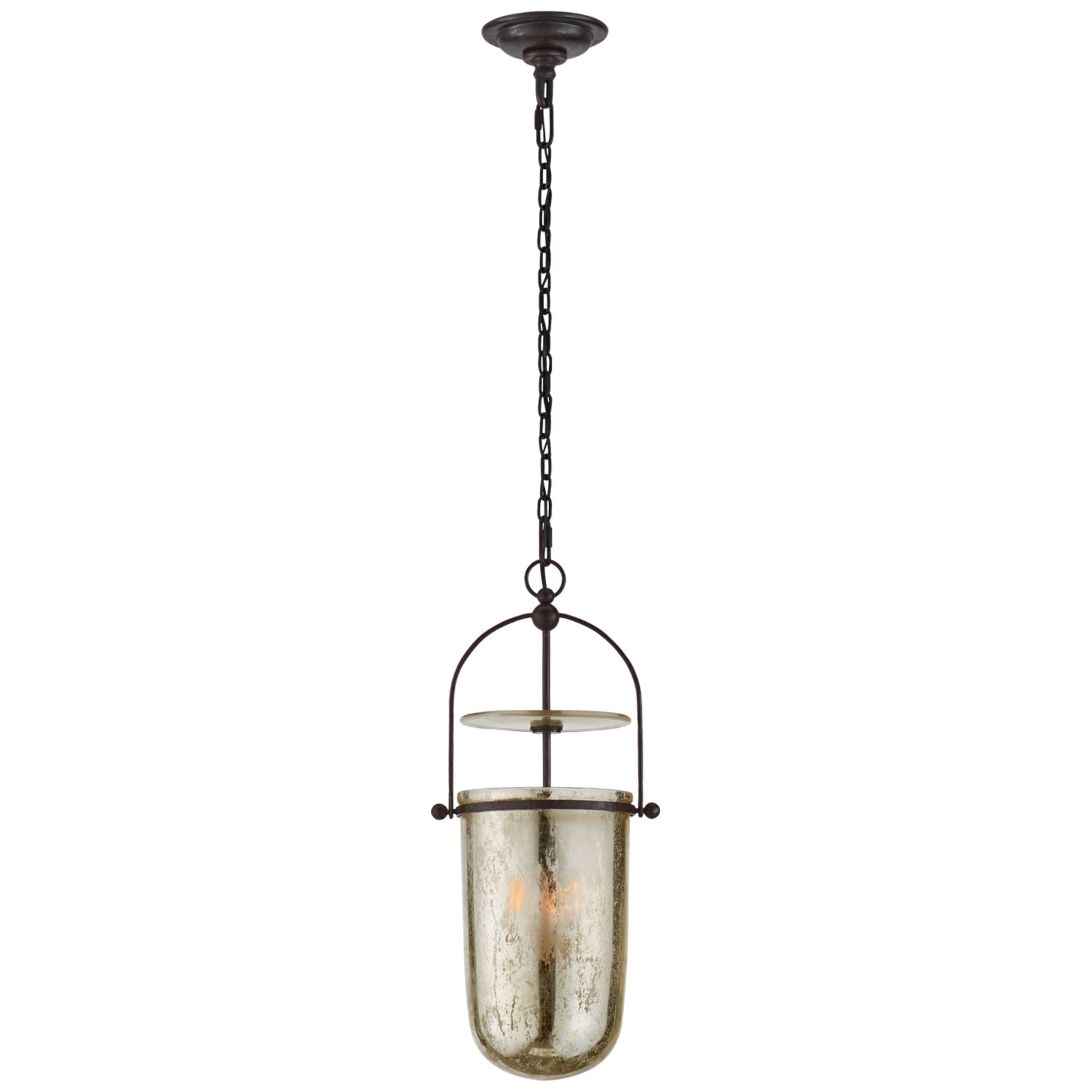 Chapman & Myers Lorford Tall Smoke Bell Lantern in Aged Iron with Mercury Glass Ceiling Light W10" x H22.75"
