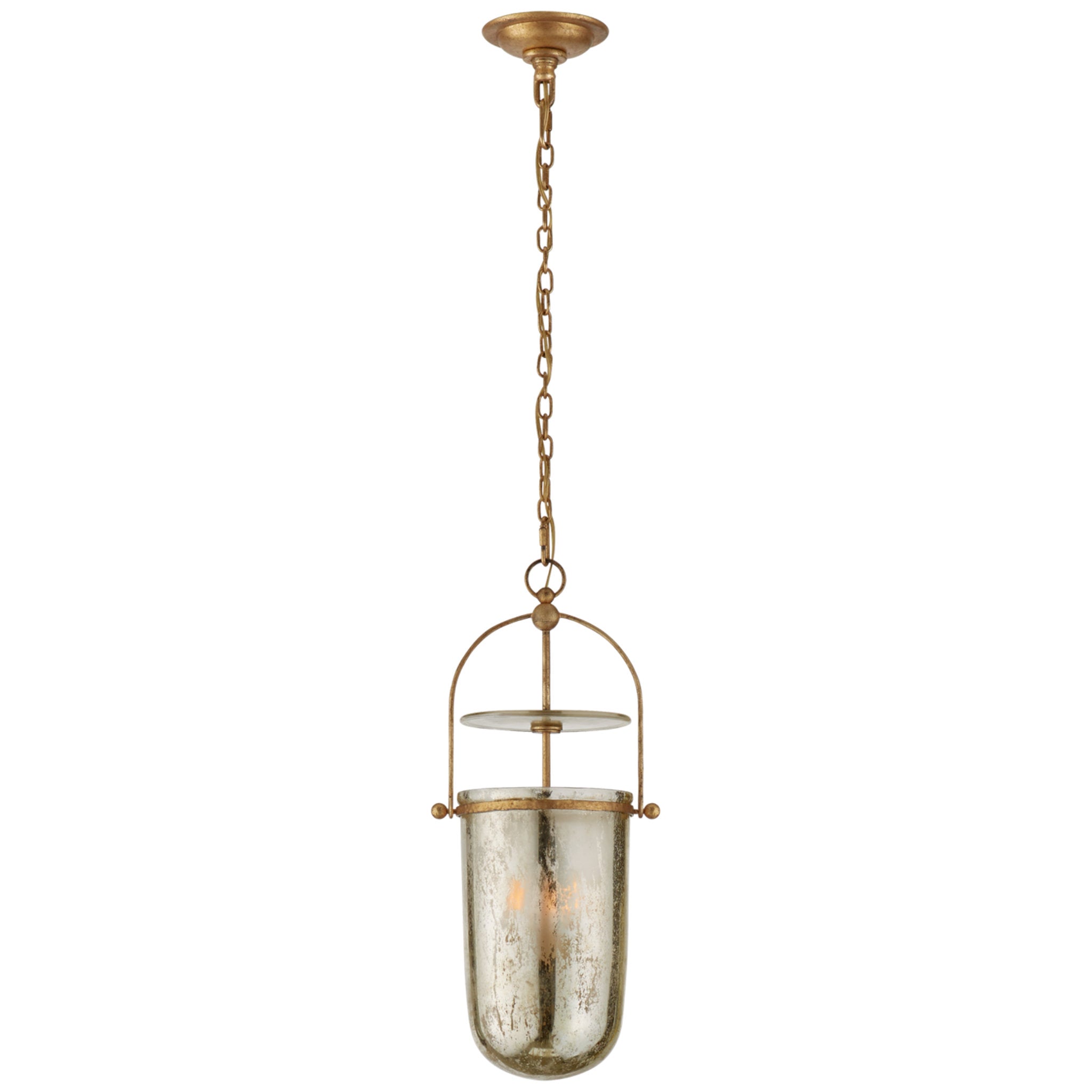 Chapman & Myers Lorford Tall Smoke Bell Lantern in Gilded Iron with Mercury Glass Ceiling Light W10" x H22.75"
