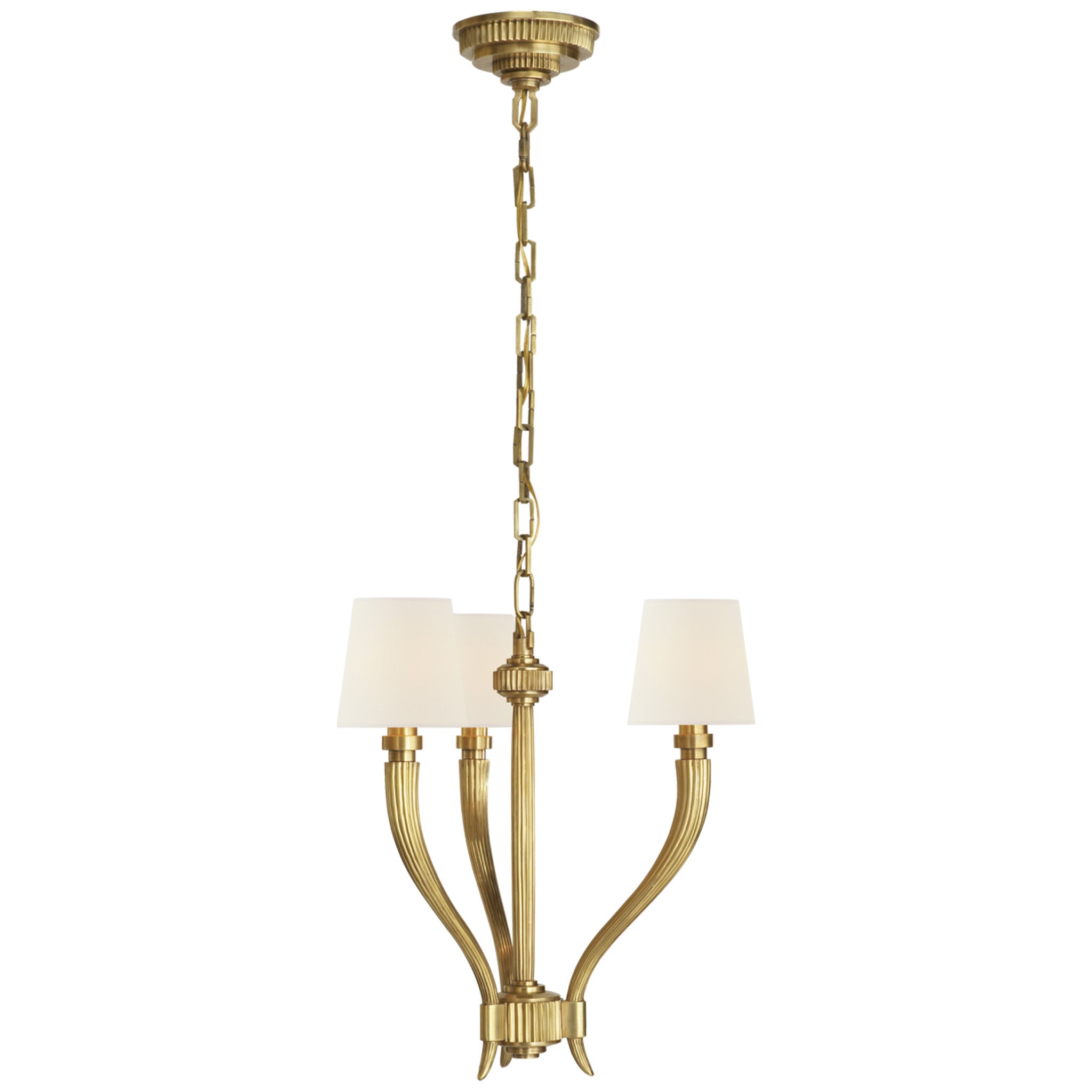 Chapman & Myers Ruhlmann Small Chandelier in Antique-Burnished Brass with Linen Shades Ceiling Light W17.5" x H17.5"