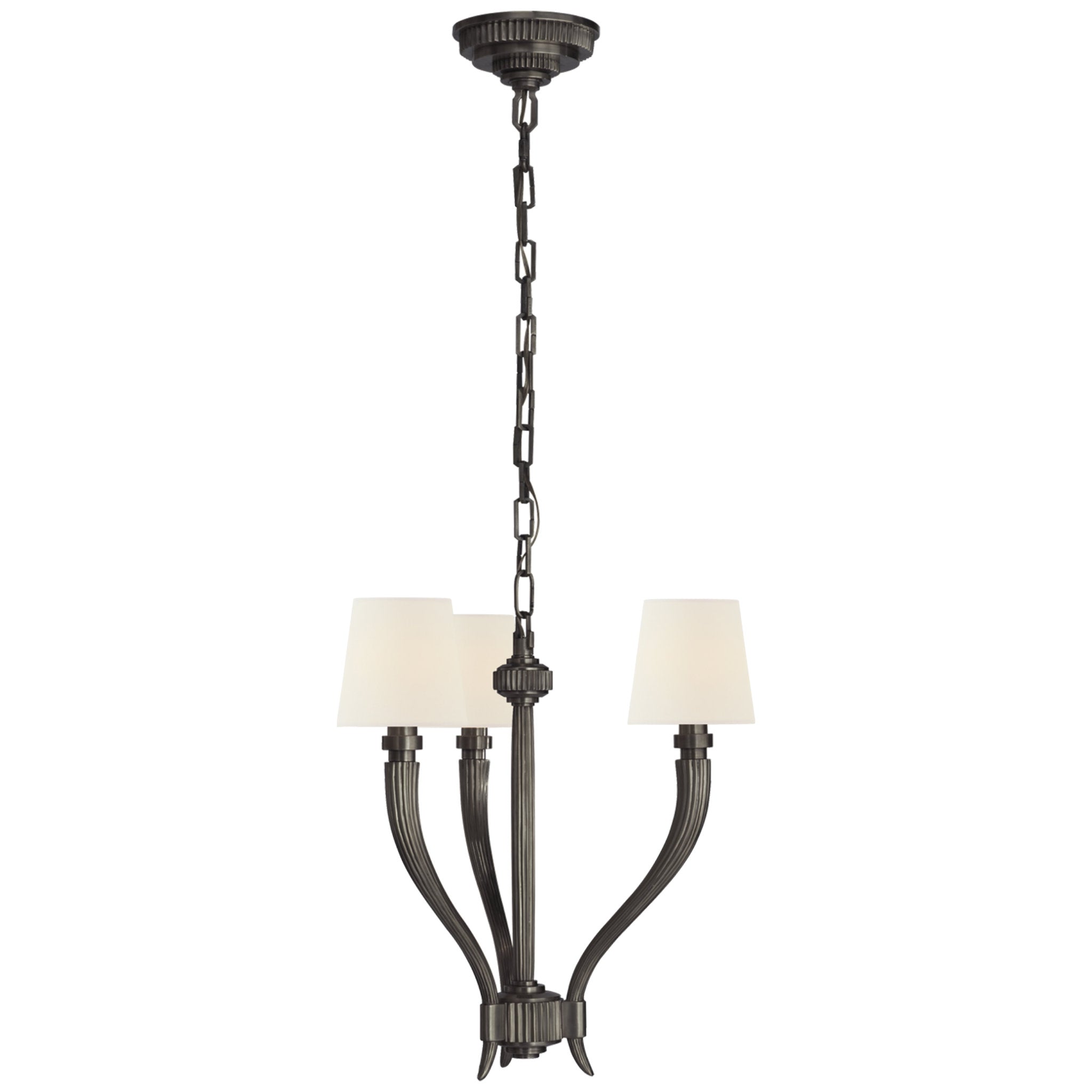 Chapman & Myers Ruhlmann Small Chandelier in Bronze with Linen Shades Ceiling Light W17.5" x H17.5"