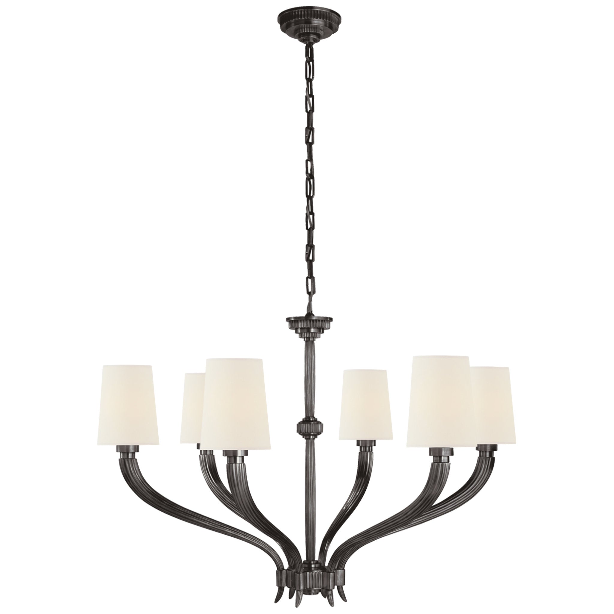 Chapman & Myers Ruhlmann Large Chandelier in Bronze with Linen Shades Ceiling Light W35.25" x H24.25"