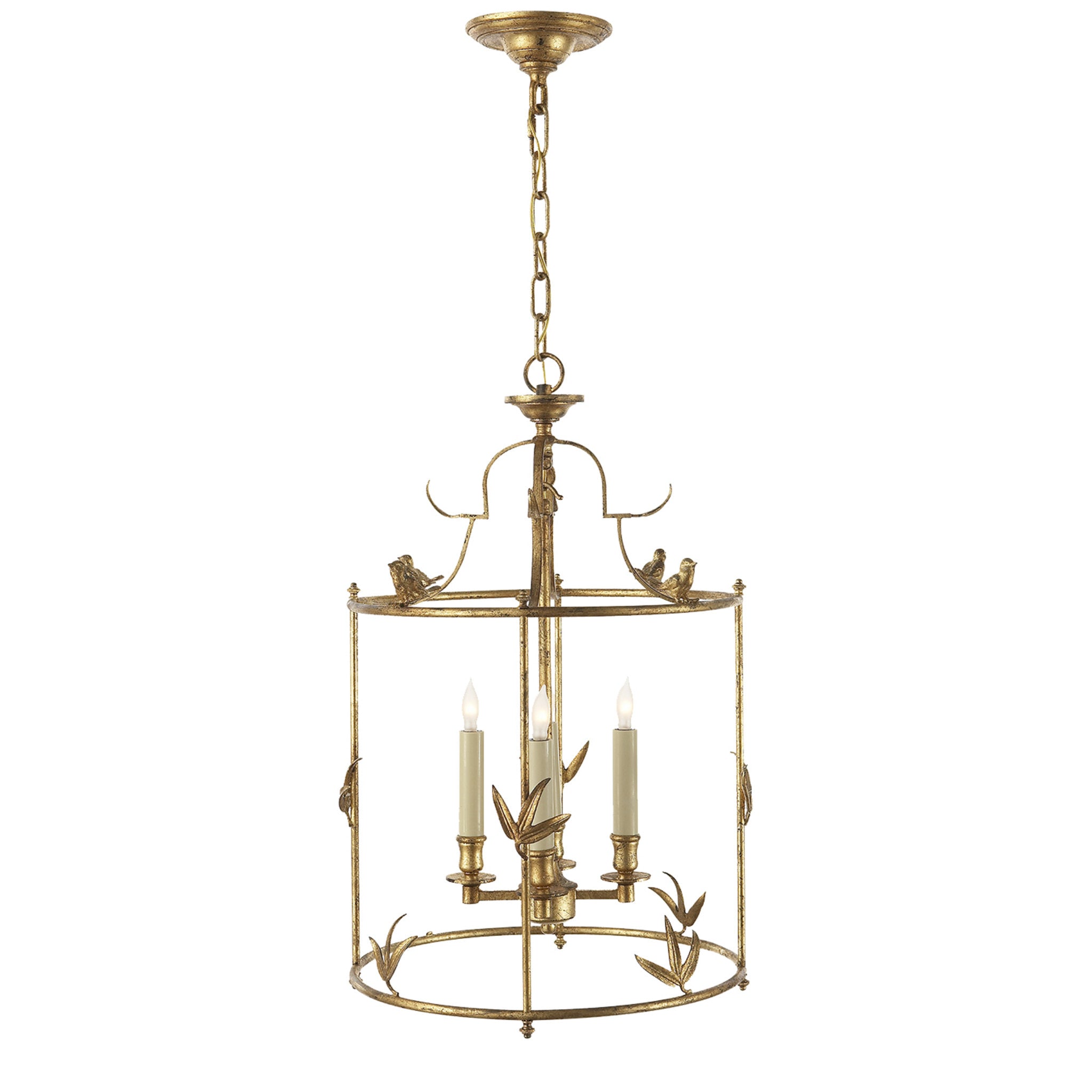 Chapman & Myers Diego Grande Classical Perching Bird Lantern in Gilded Iron Ceiling Light W16" x H25"