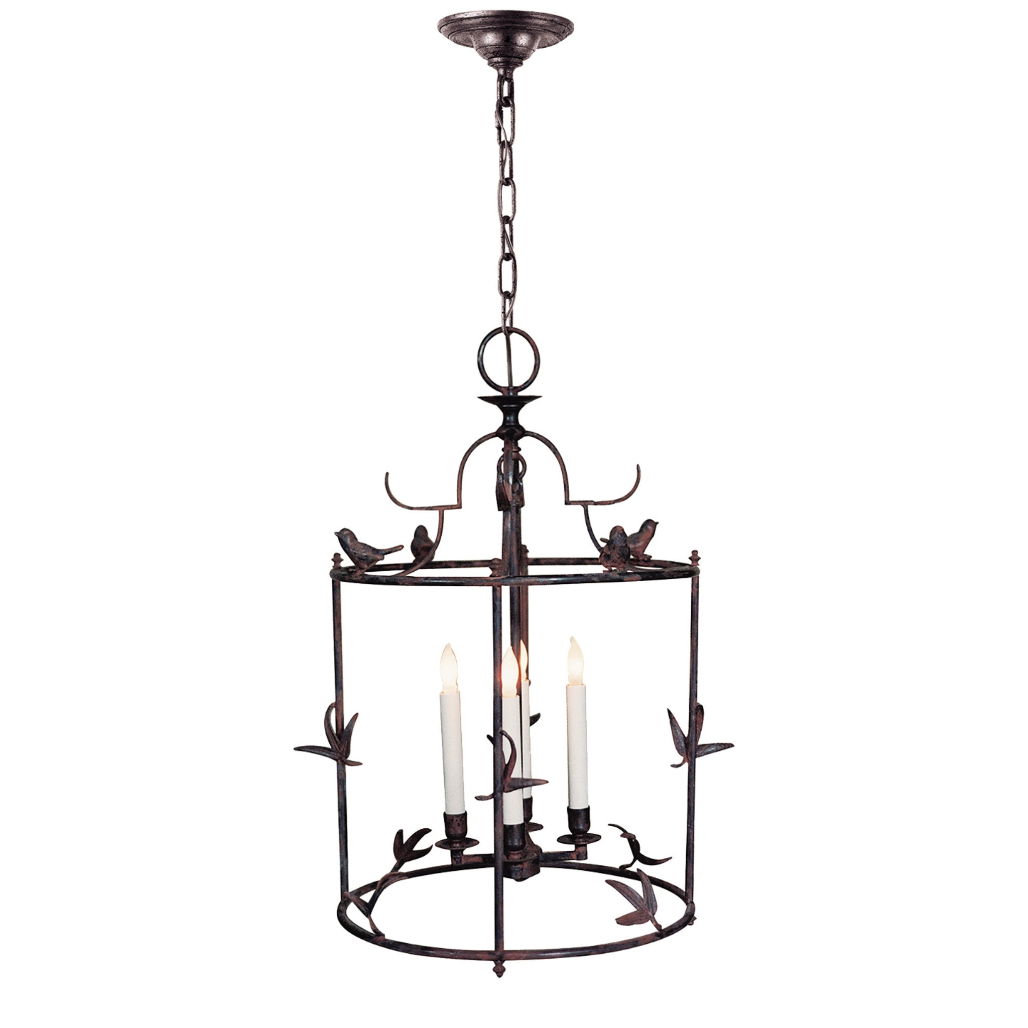 Chapman & Myers Diego Grande Classical Perching Bird Lantern in Rust with Verdis Accent Ceiling Light W16" x H25"